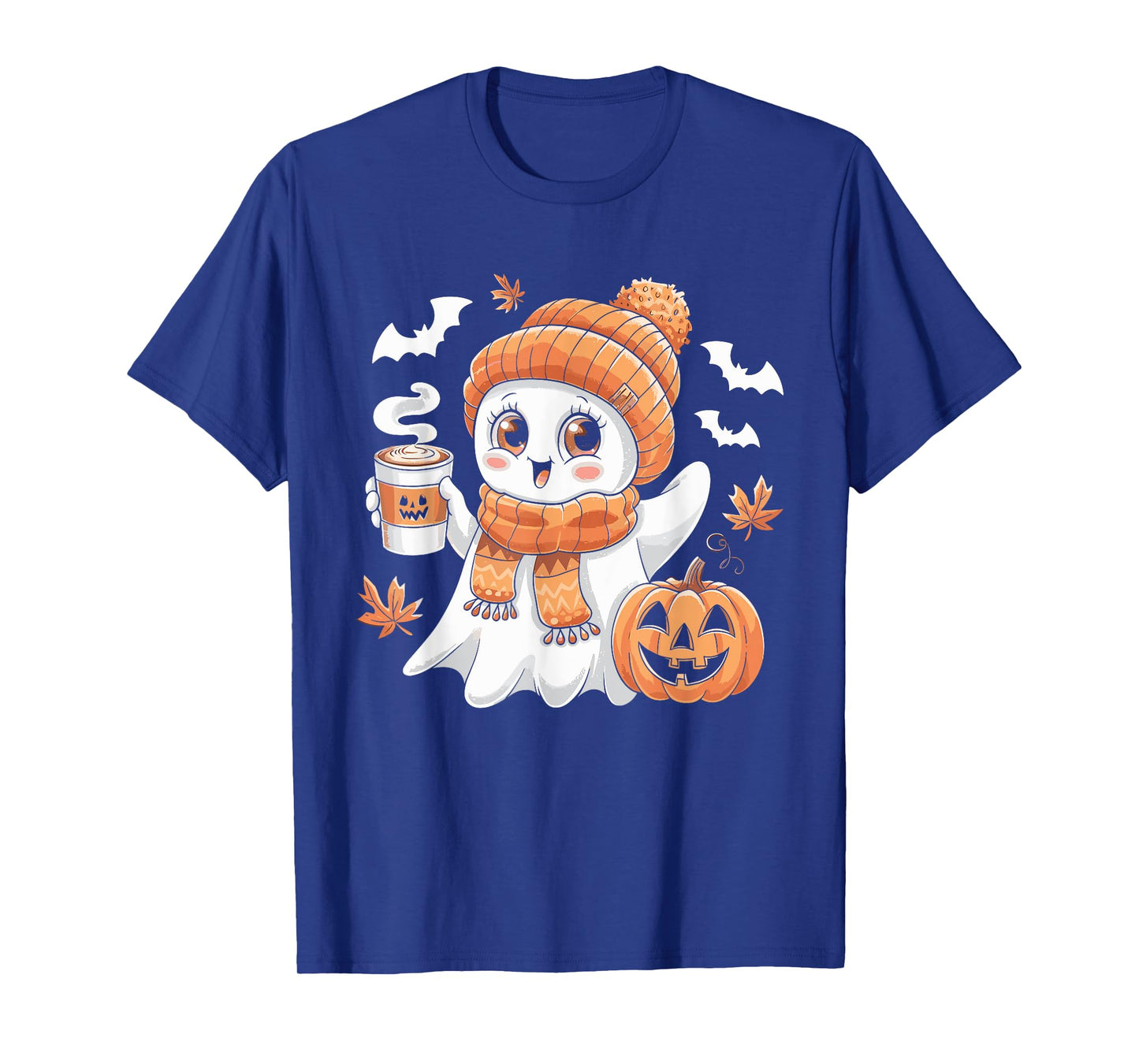 Cute Ghost Drinking Coffee Halloween Ghost Ice Coffee Womens T-Shirt