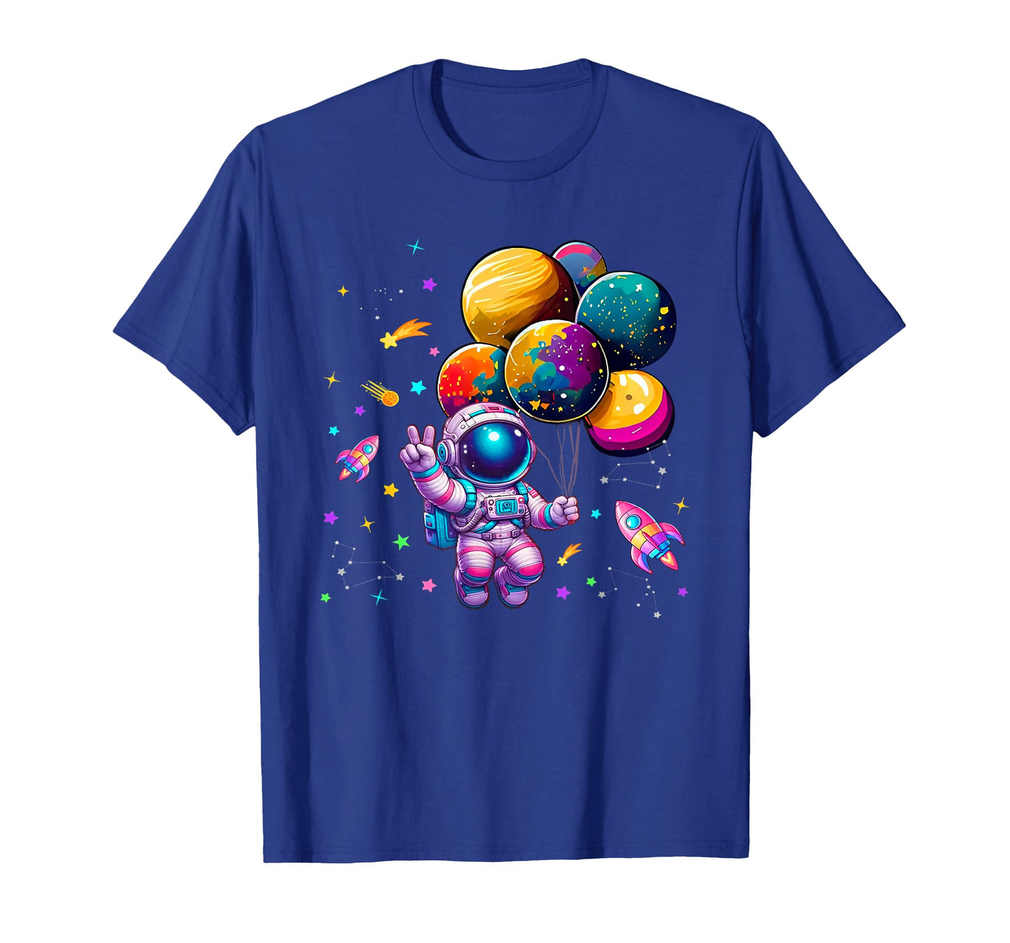 Astronaut Holding Planet Balloons Girls Toddler Kids T-Shirt