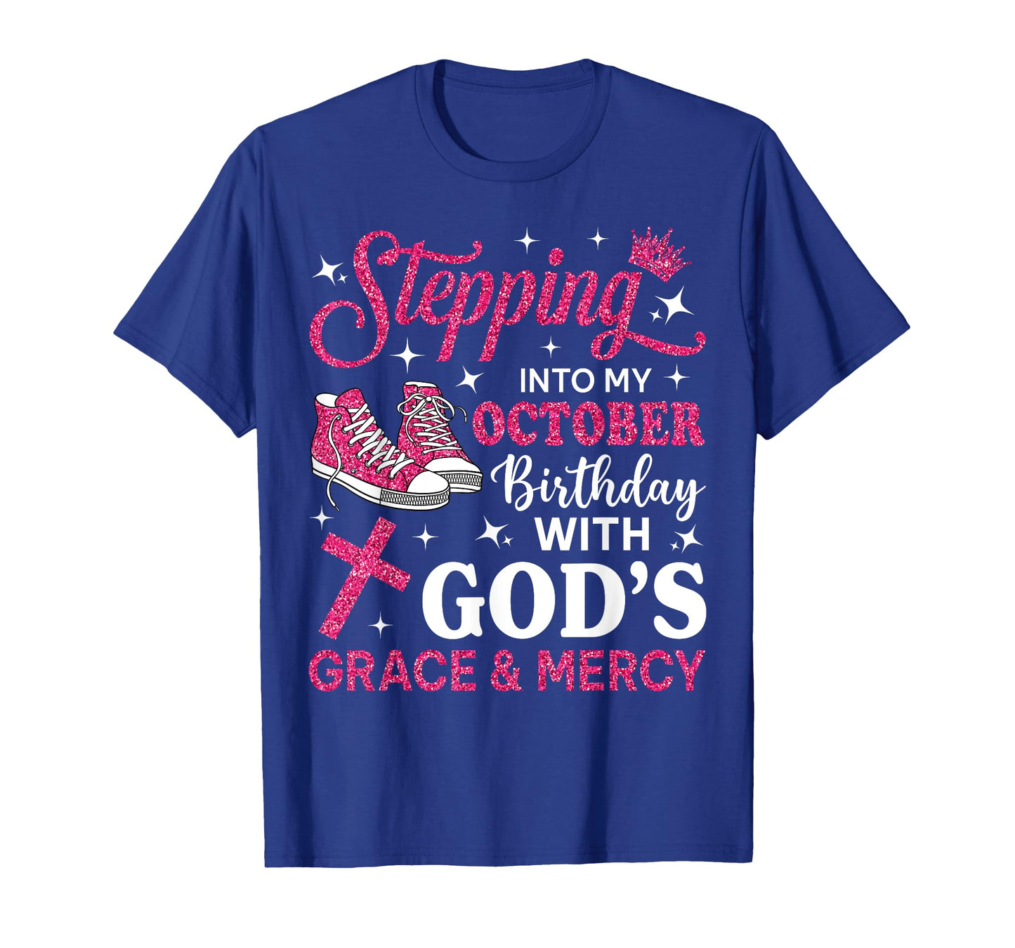 Stepping Into My October Birthday Women Girl Pink Sneakers T-Shirt