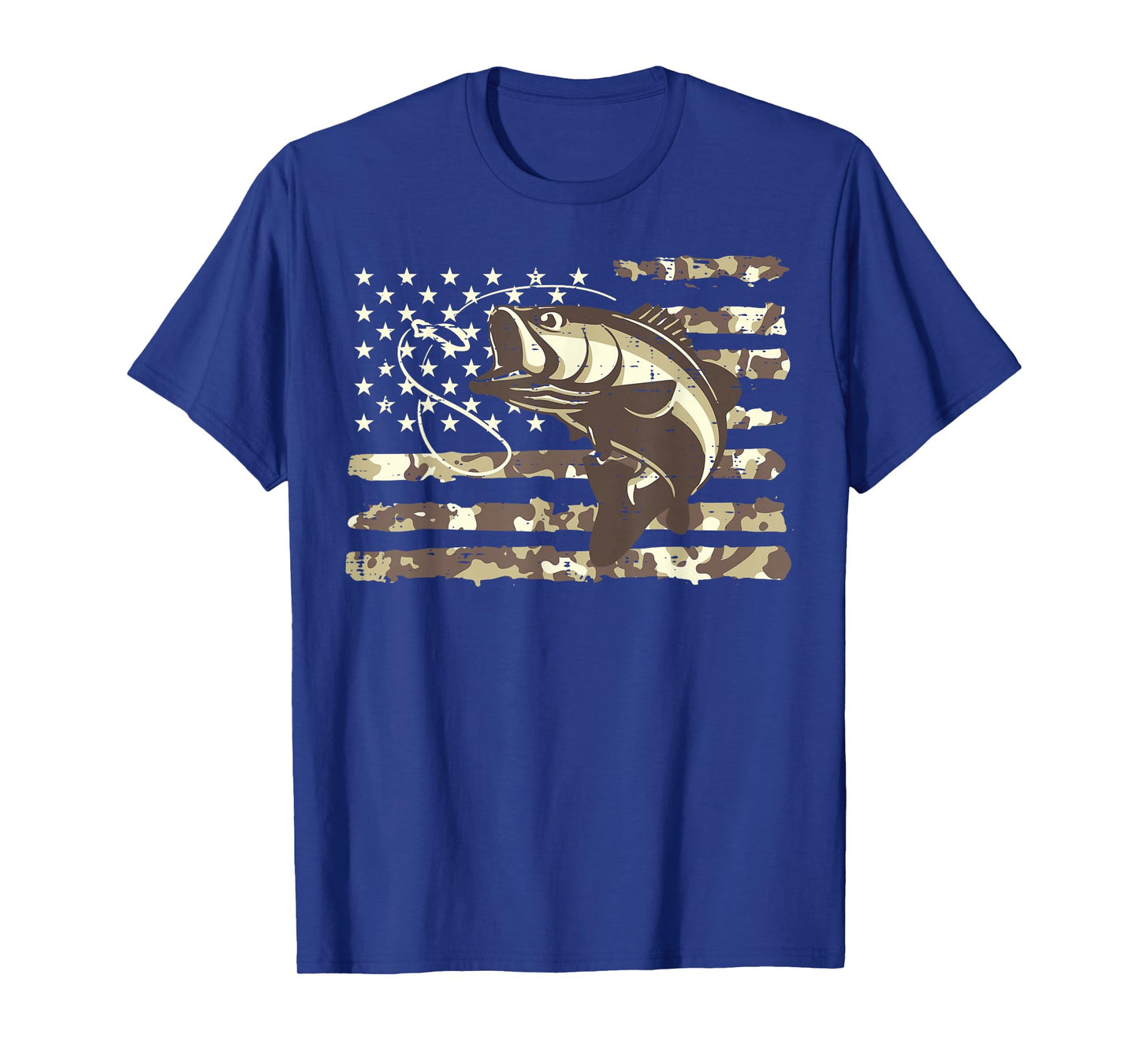 Camo US Flag Bass Fish Cool Fishing Patriotic Men Women Kids T-Shirt