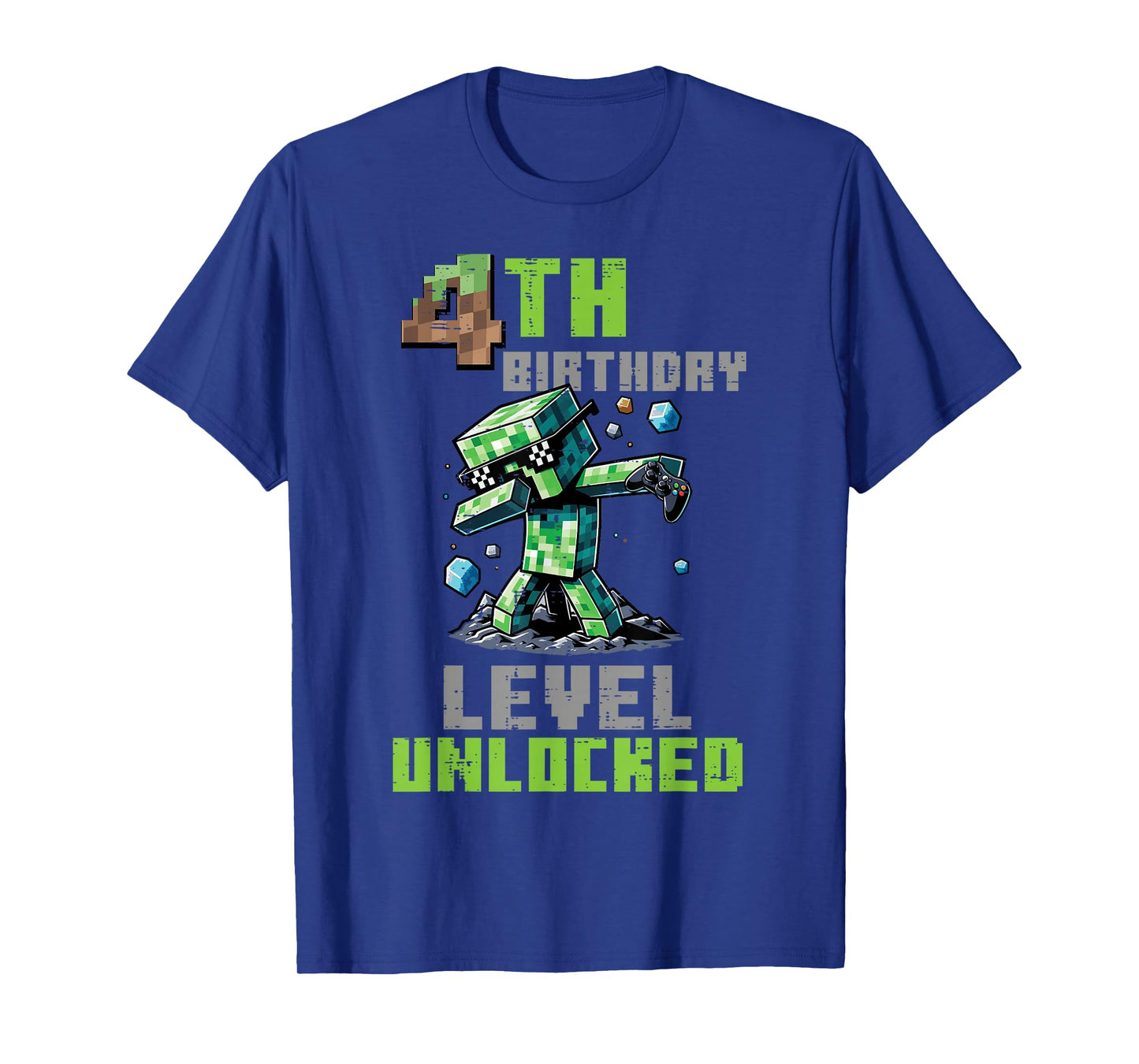 4th Birthday Level Unlocked Pixel Dab 4 Bday Gamer Boys Kids T-Shirt