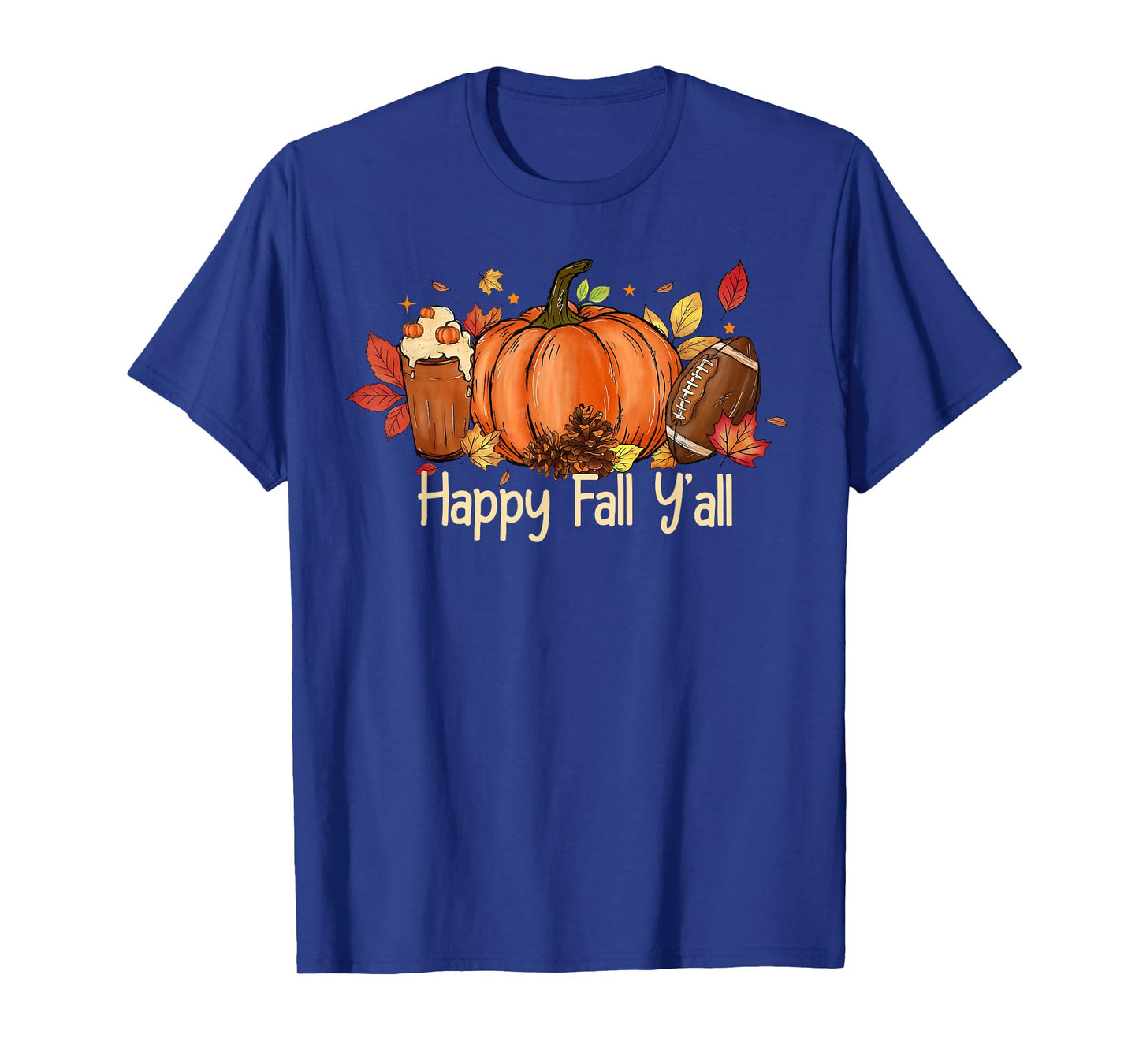 Happy Fall Y'all Pumpkin Spice Football Thanksgiving Autumn T-Shirt