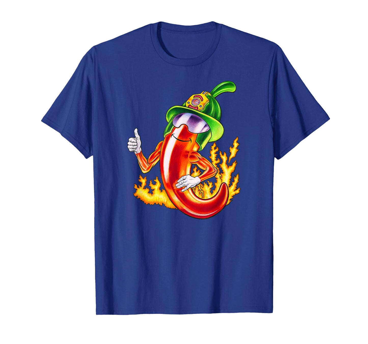 Spicy Firefighter Chili Cartoon Funny Fire Hero Drawing T-Shirt
