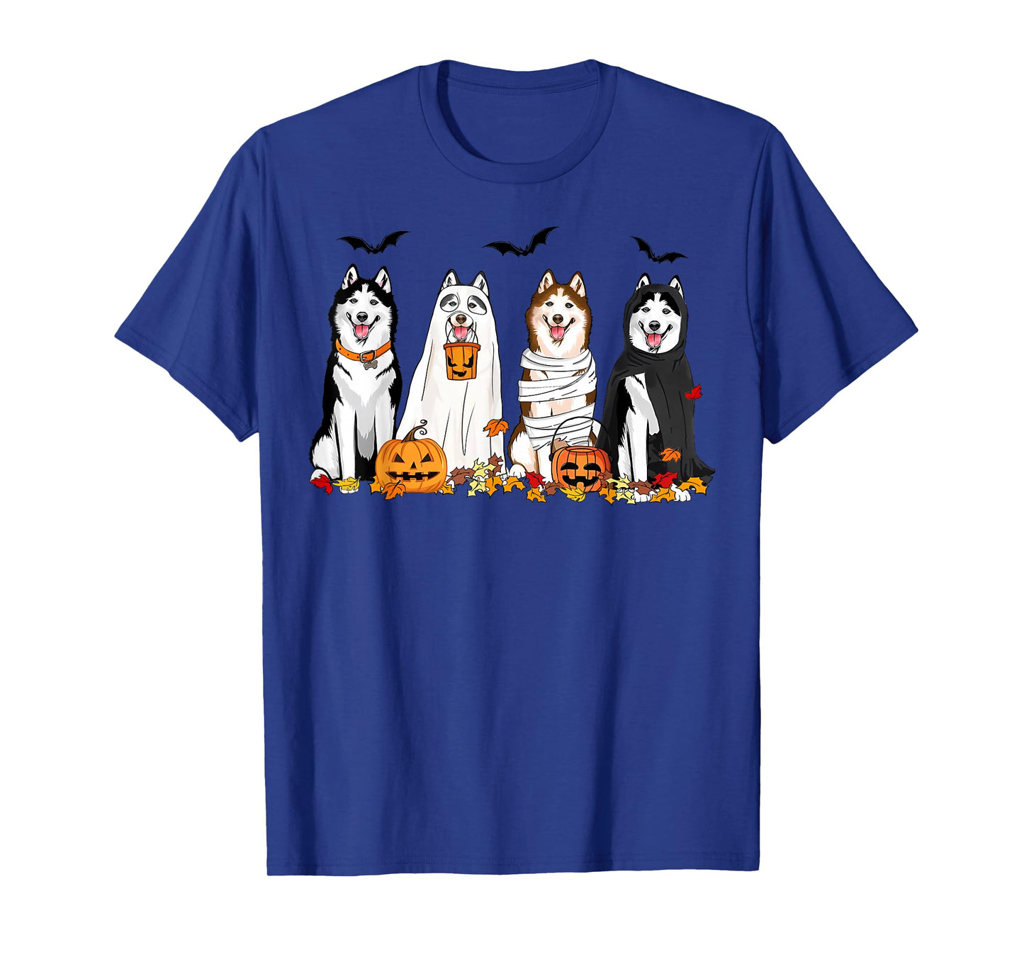 Siberian Husky Dogs Ghost Witch Mummy Halloween Pumpkins T-Shirt