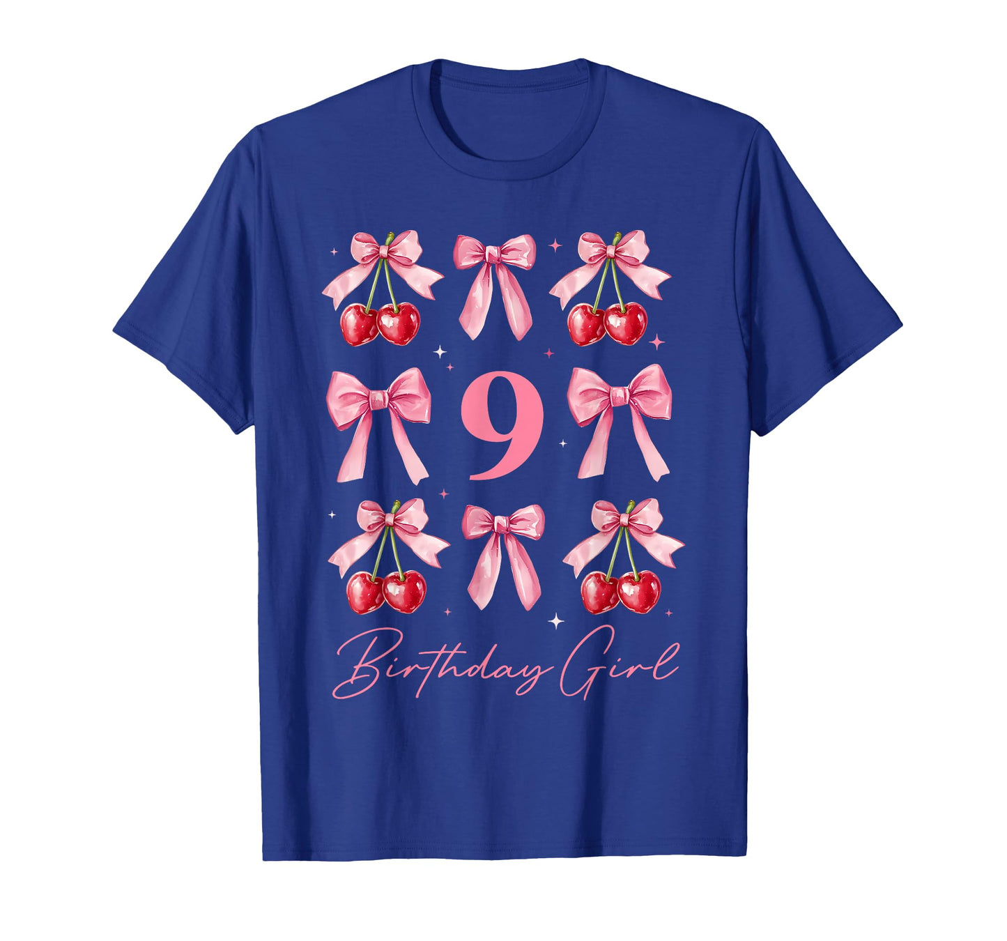 Birthday Girl 9th Birthday Cherry Coquette Bow 9 Year Old T-Shirt
