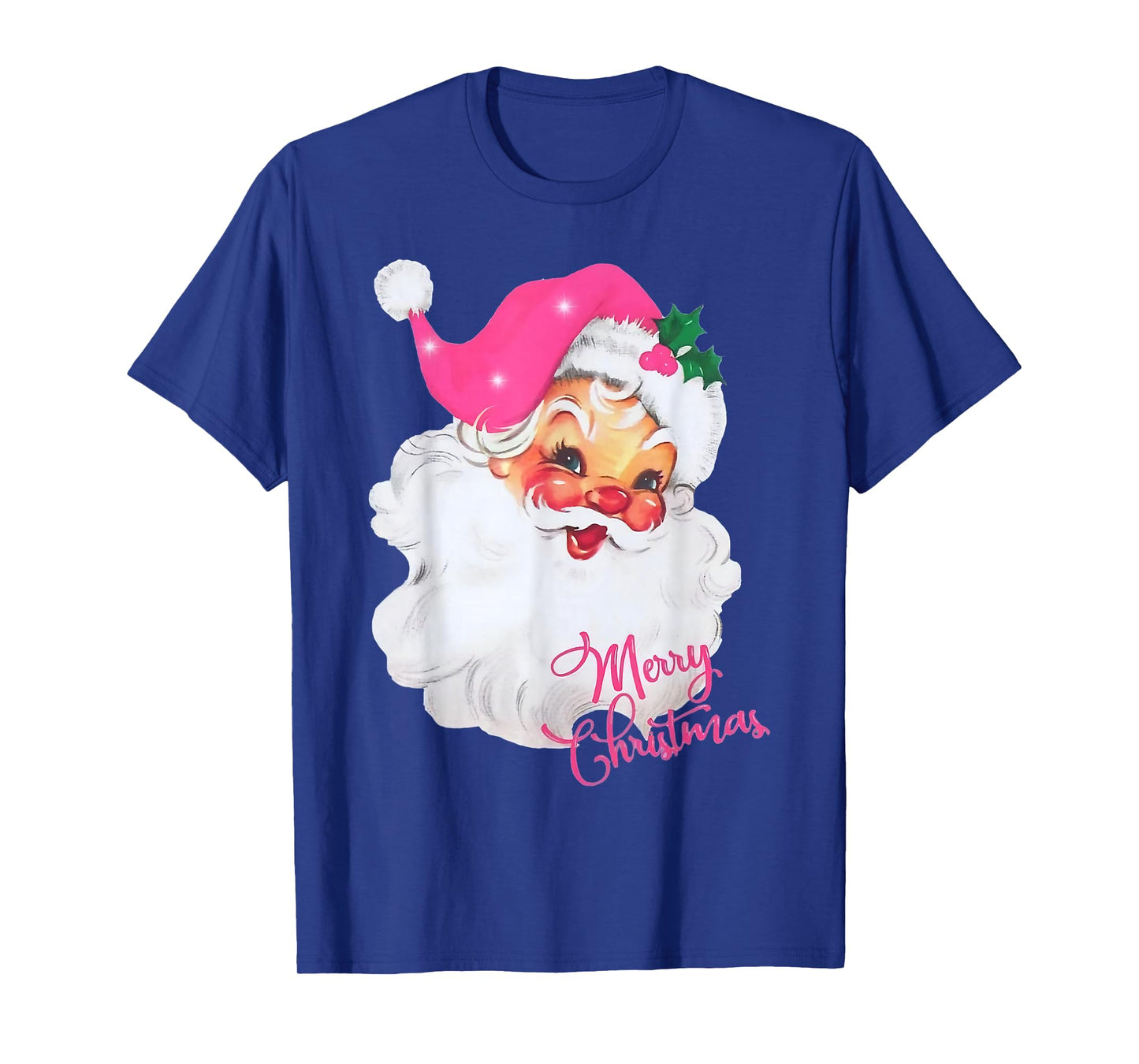 Vintage Pink Santa Claus Merry Christmas Pajamas Xmas Women T-Shirt
