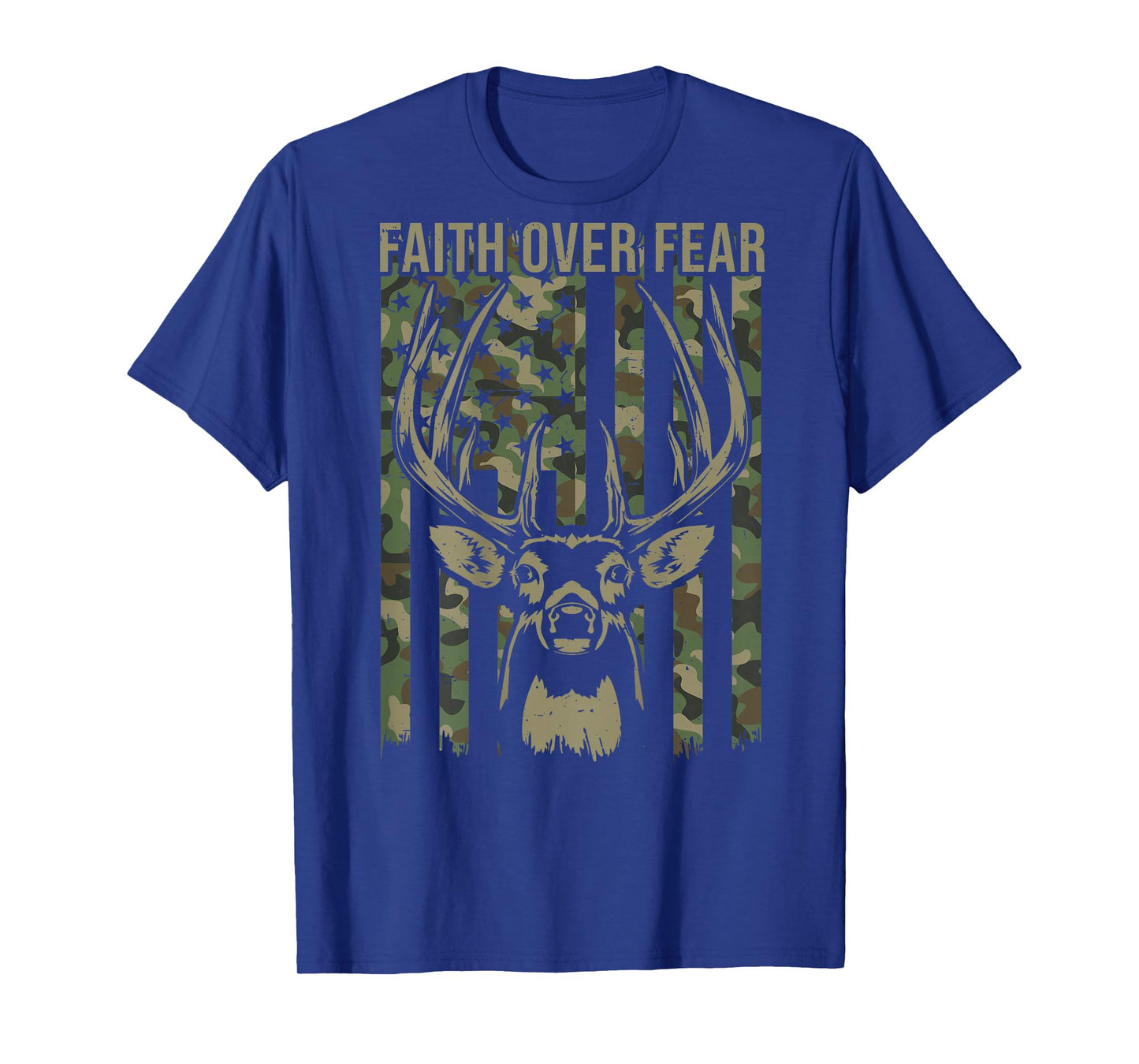 Christian Faith Over Fear American Flag Deer Hunting Camo T-Shirt