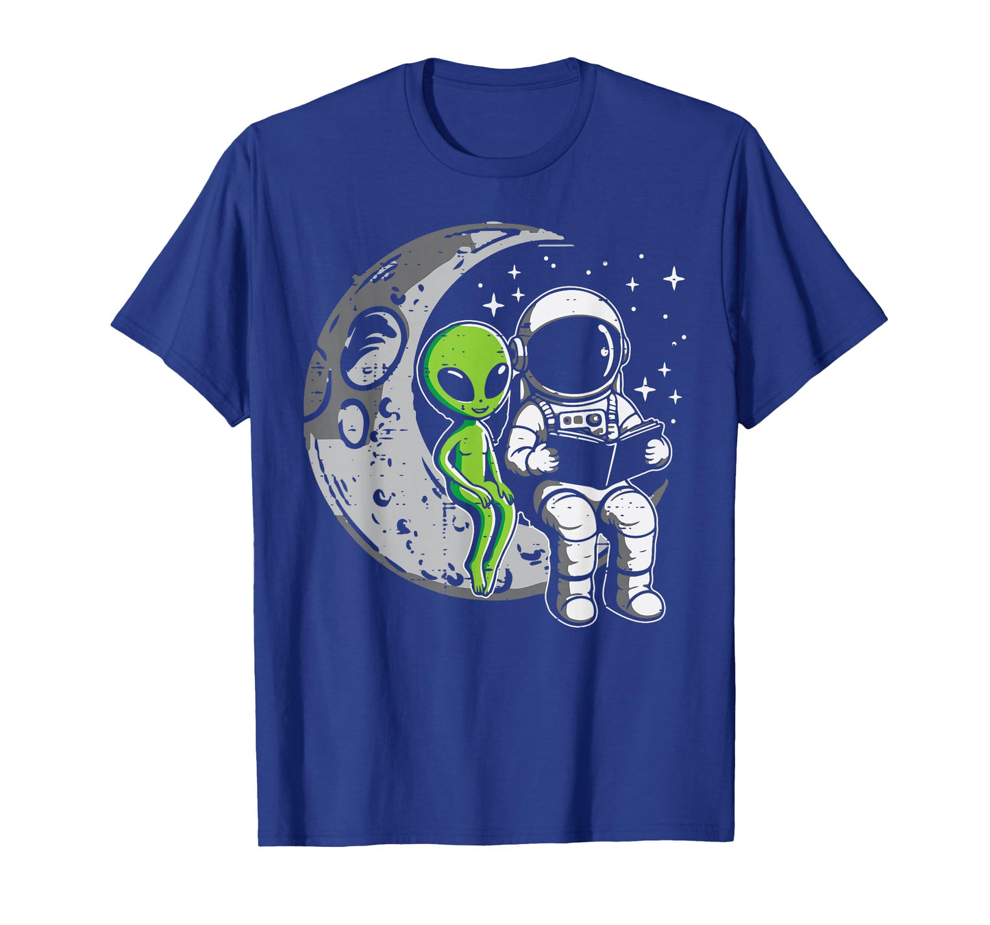 Astronaut Reading Book To Alien Moon Space Women Kids Men T-Shirt