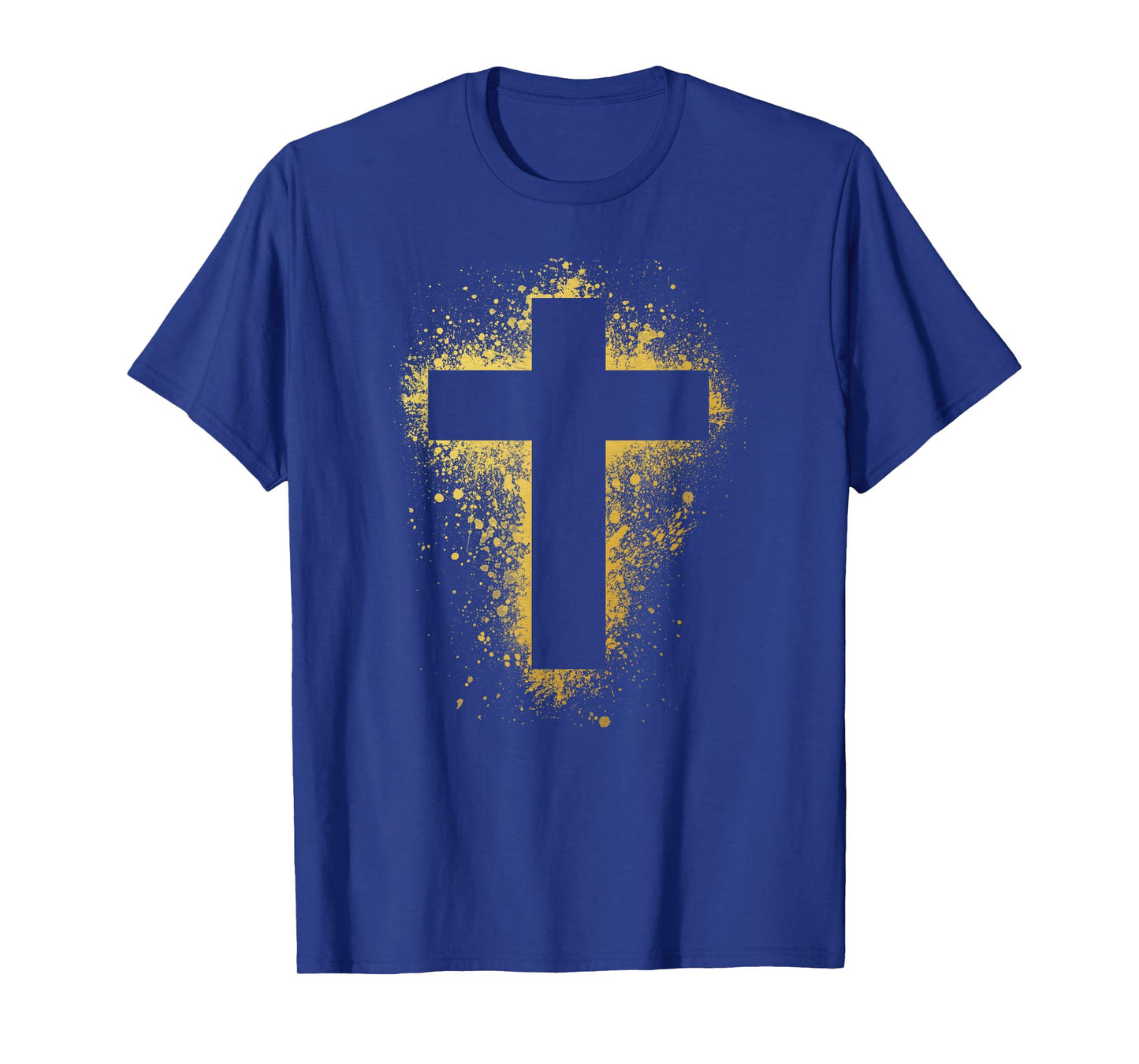 Gold Effect Crucifix t-shirt, paint splatter, art, God, amen