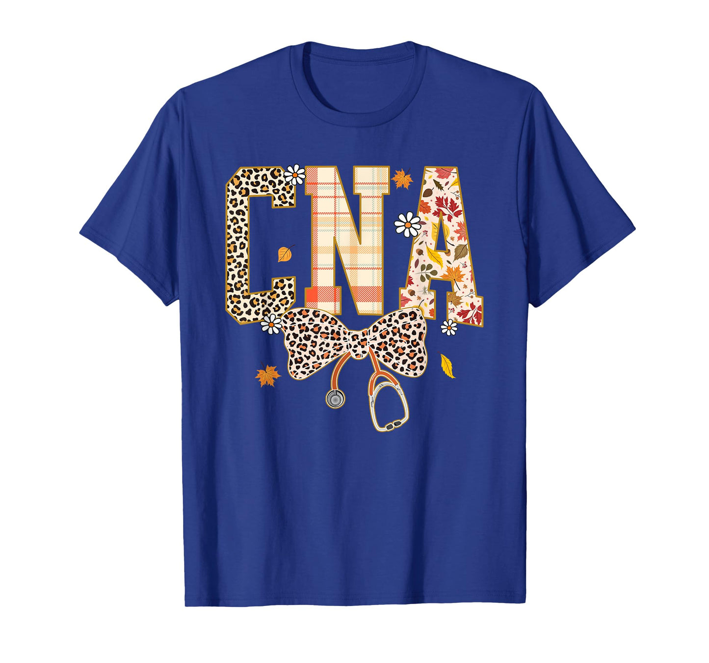 CNA Fall Plaid Leopard Bow Stethoscope T-Shirt