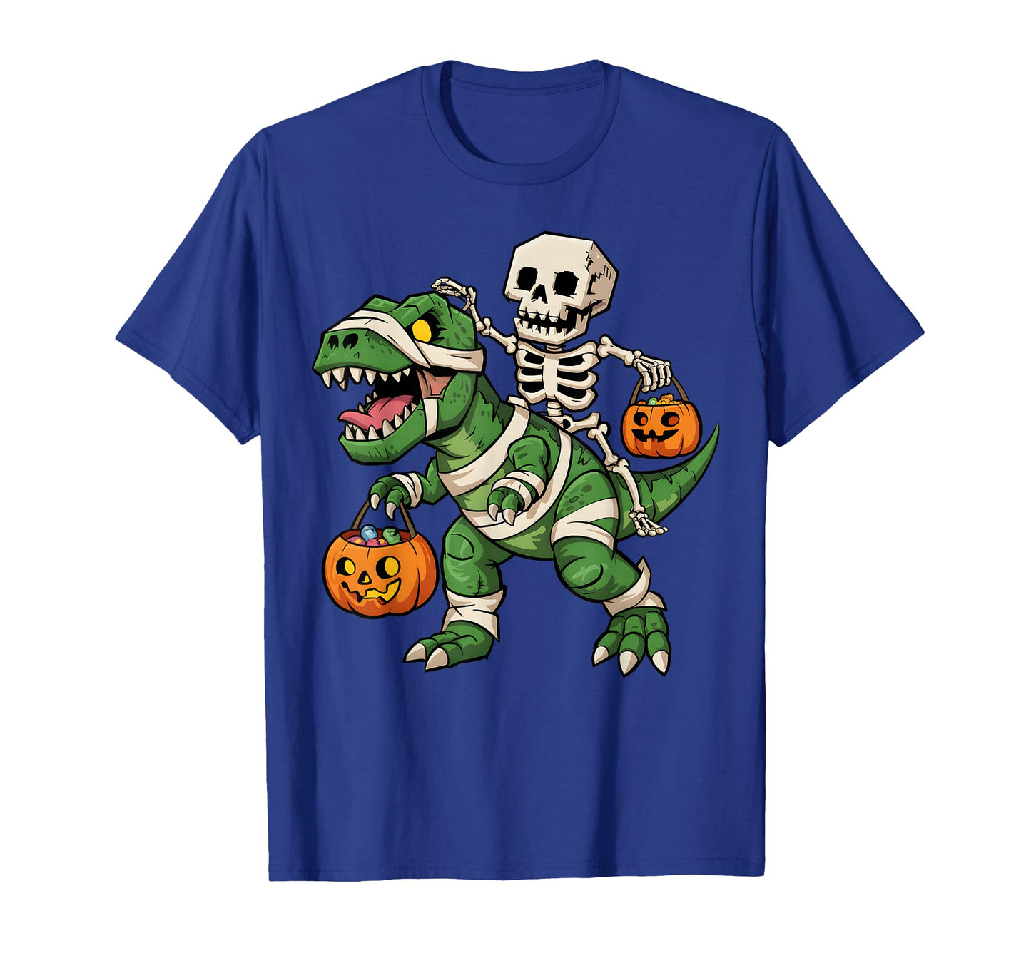 Skeleton Dinosaur T rex Boys Kids Funny Halloween Pumpkin T-Shirt