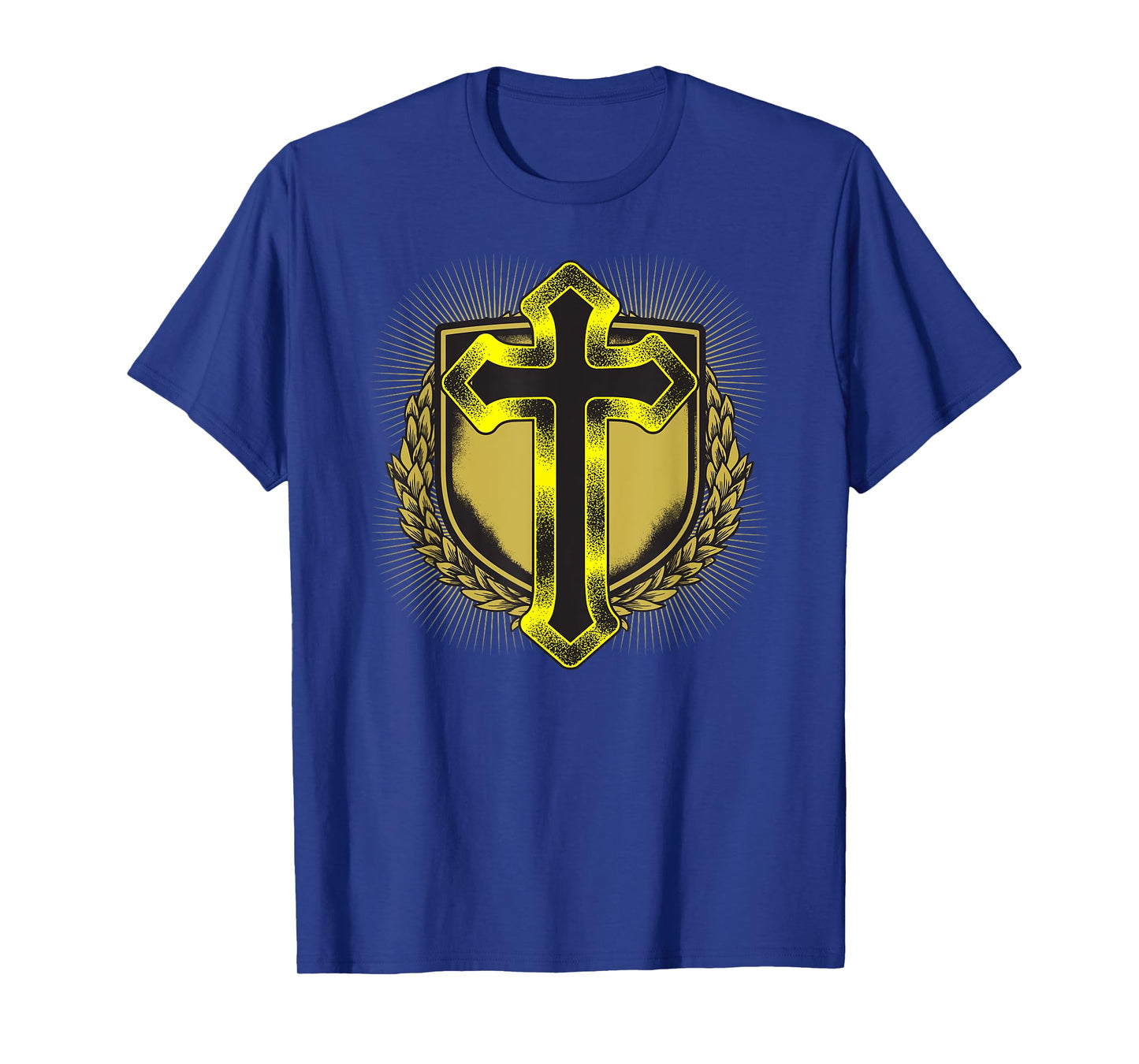 Distressed Golden Cross Christian Coat of arms Design T-Shirt