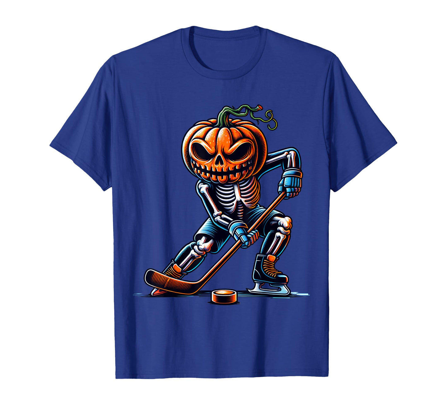 Skeleton Ice Hockey Halloween Pumpkin Hockey Mens Boys Kids T-Shirt