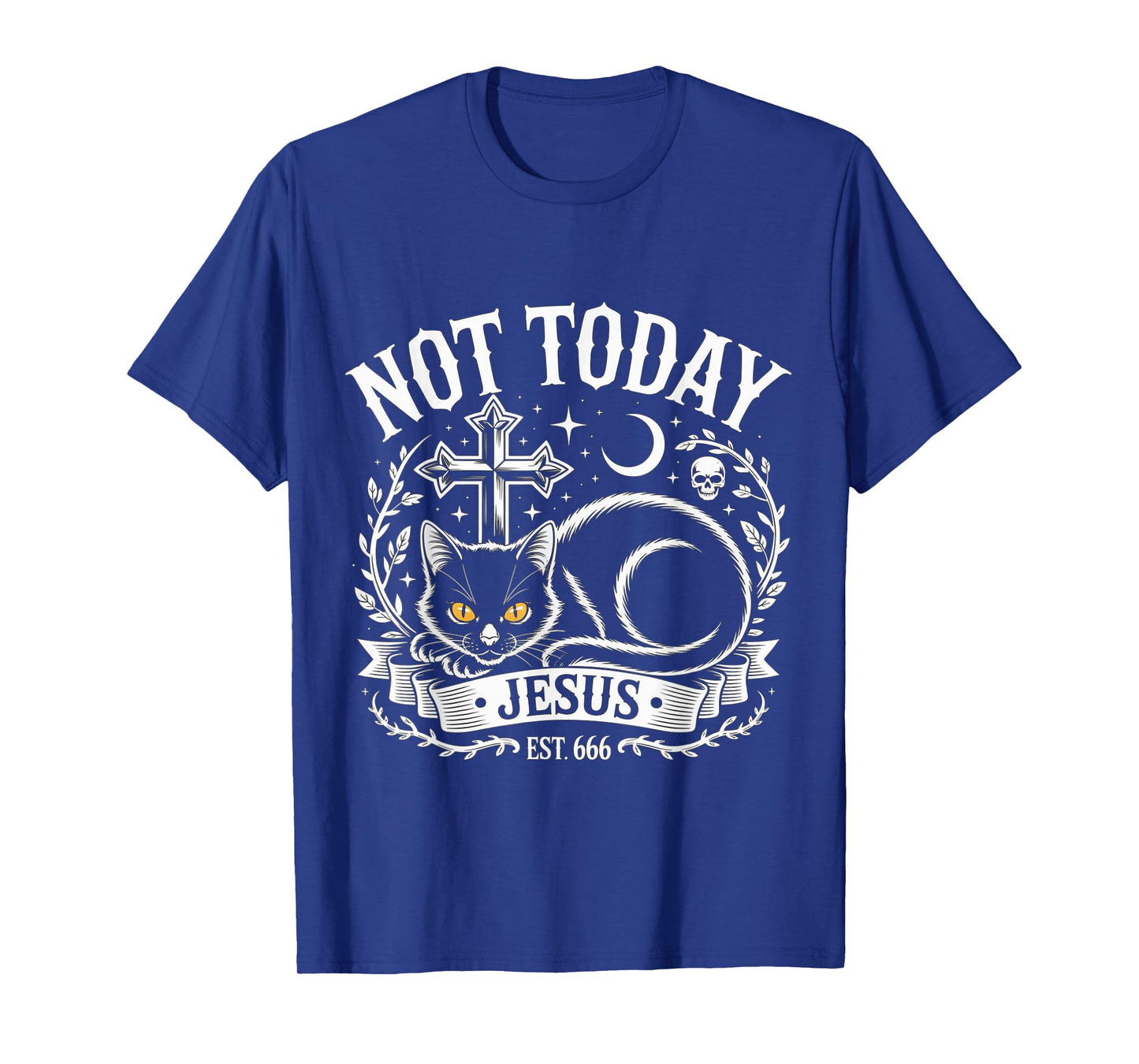Not Today Jesus Funny Christian Halloween Black Cat Witch T-Shirt