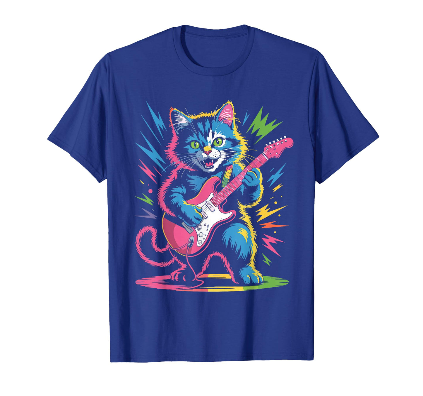 Rock Star Cat Playing Electric Guitar Roll Men Women Kids T-Shirt