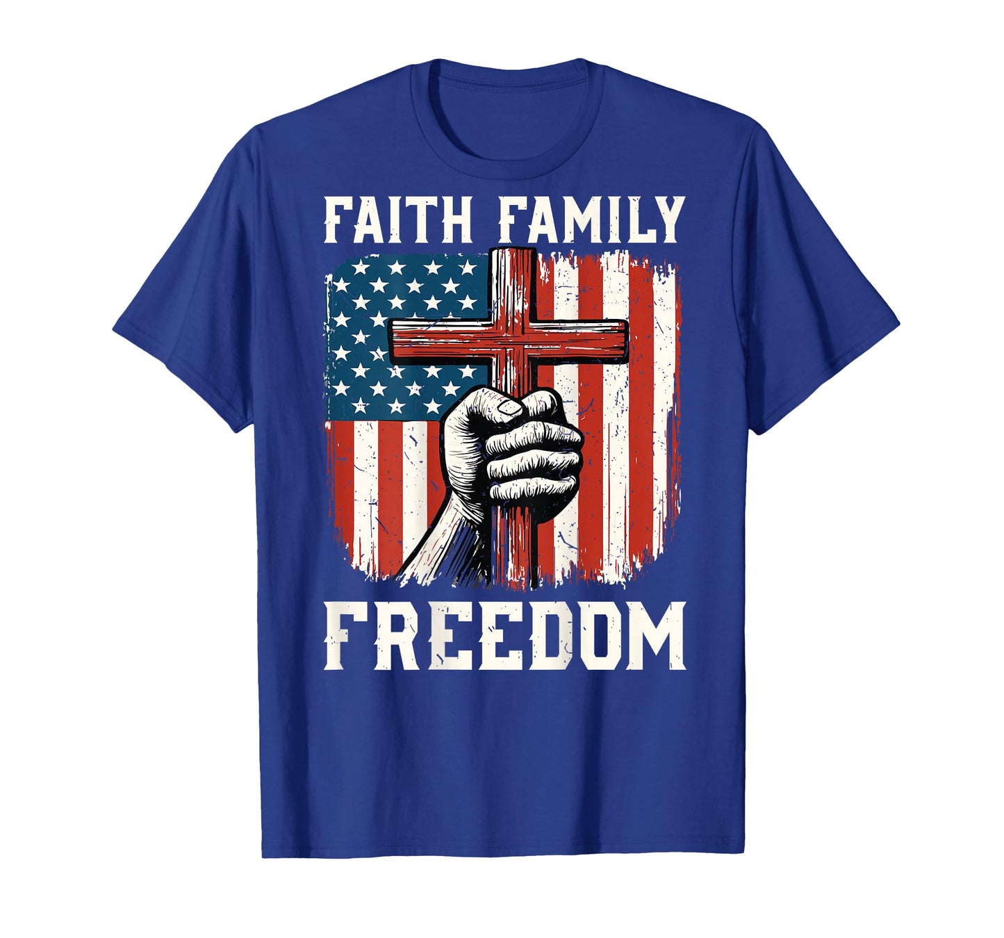 Men's Faith Family Freedom American Flag Christian Patriotic T-Shirt