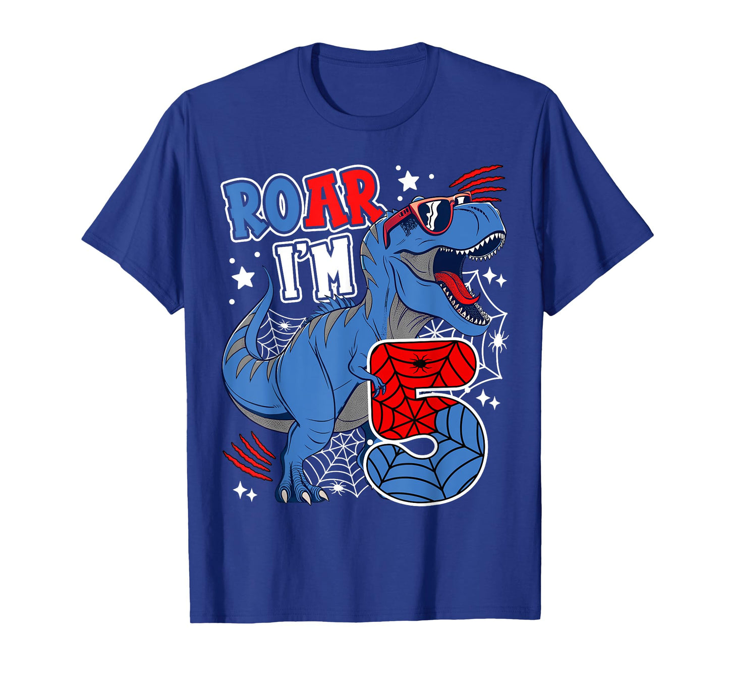 Dinosaur 5th Birthday Spider Theme Party 5 Years Boy Kids T-Shirt