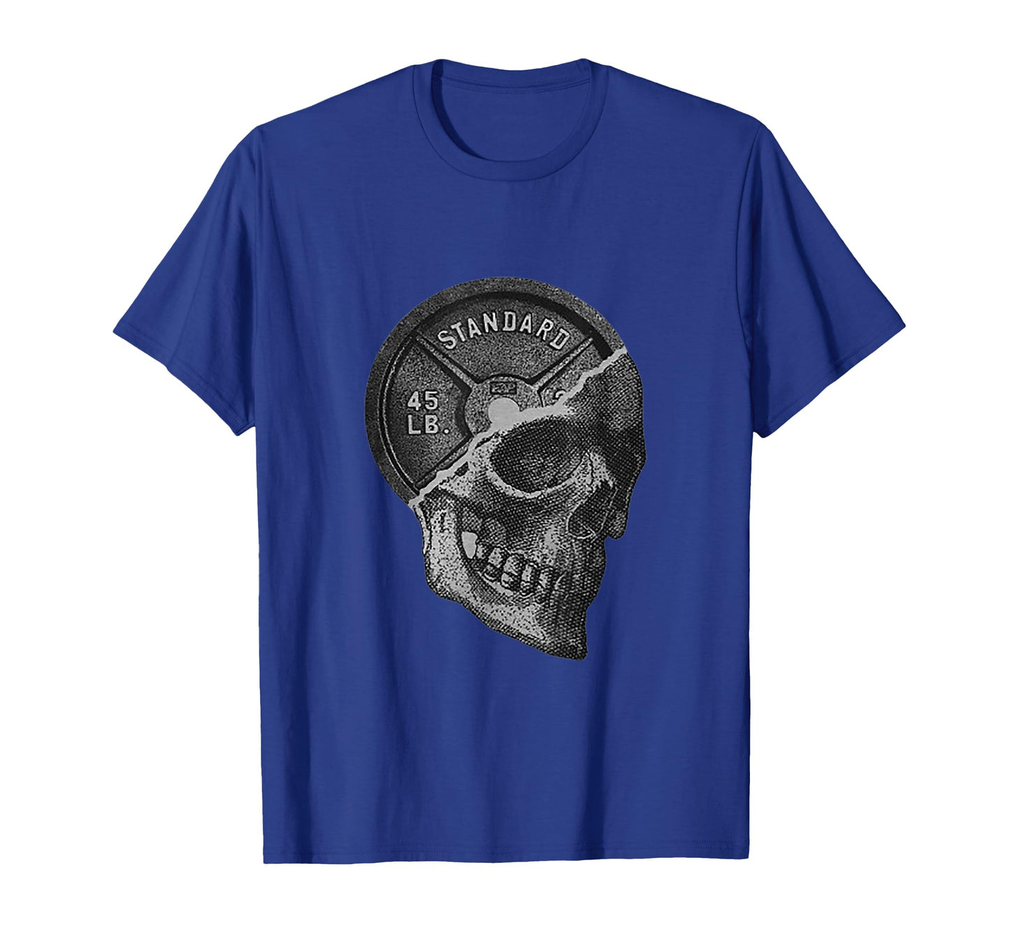 Skull & 45 lbs Plate Weight Lifting Graphic Gym Working Out T-Shirt