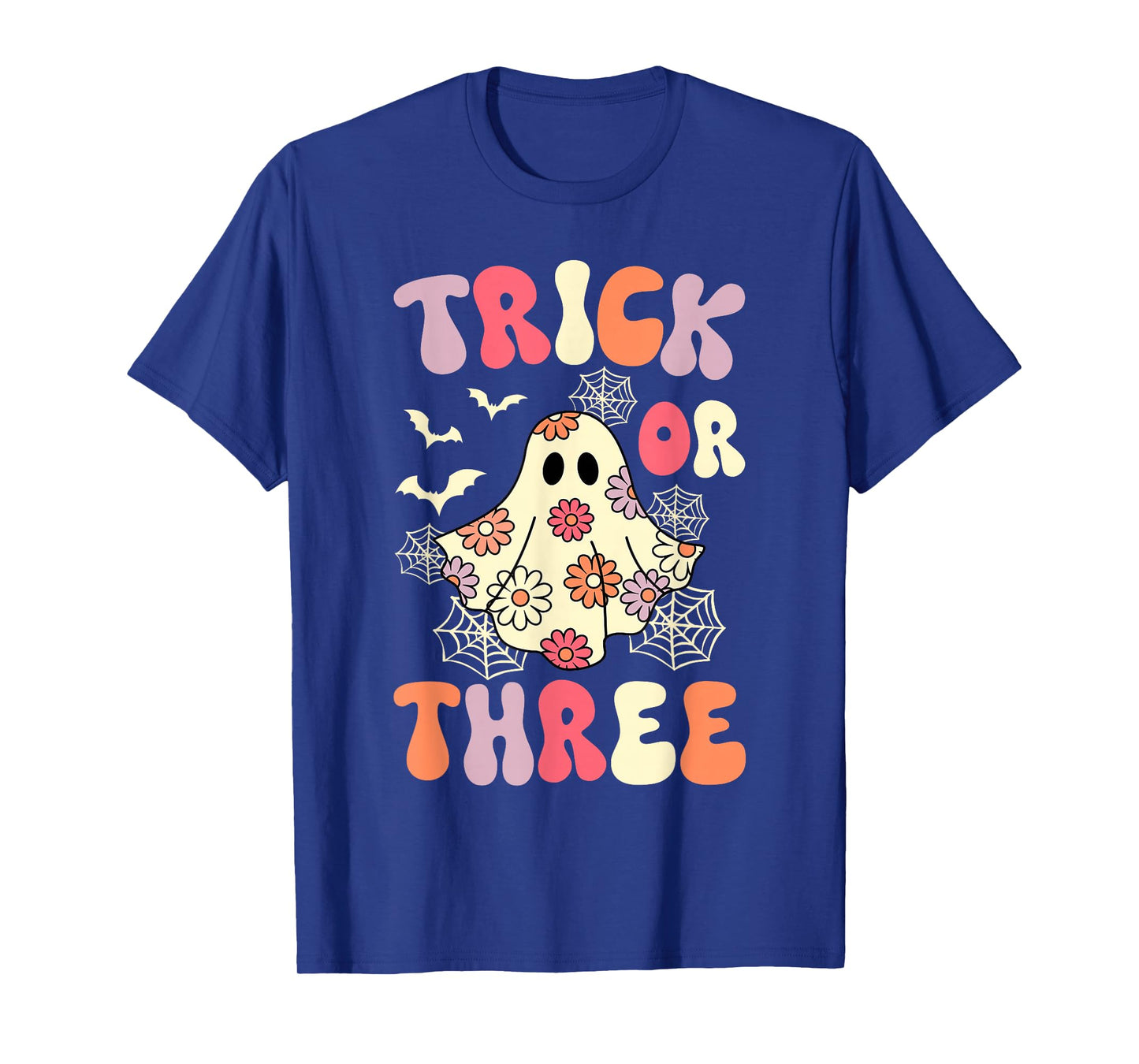 Trick Or Three 3 Years Old Birthday Groovy Ghost Halloween T-Shirt