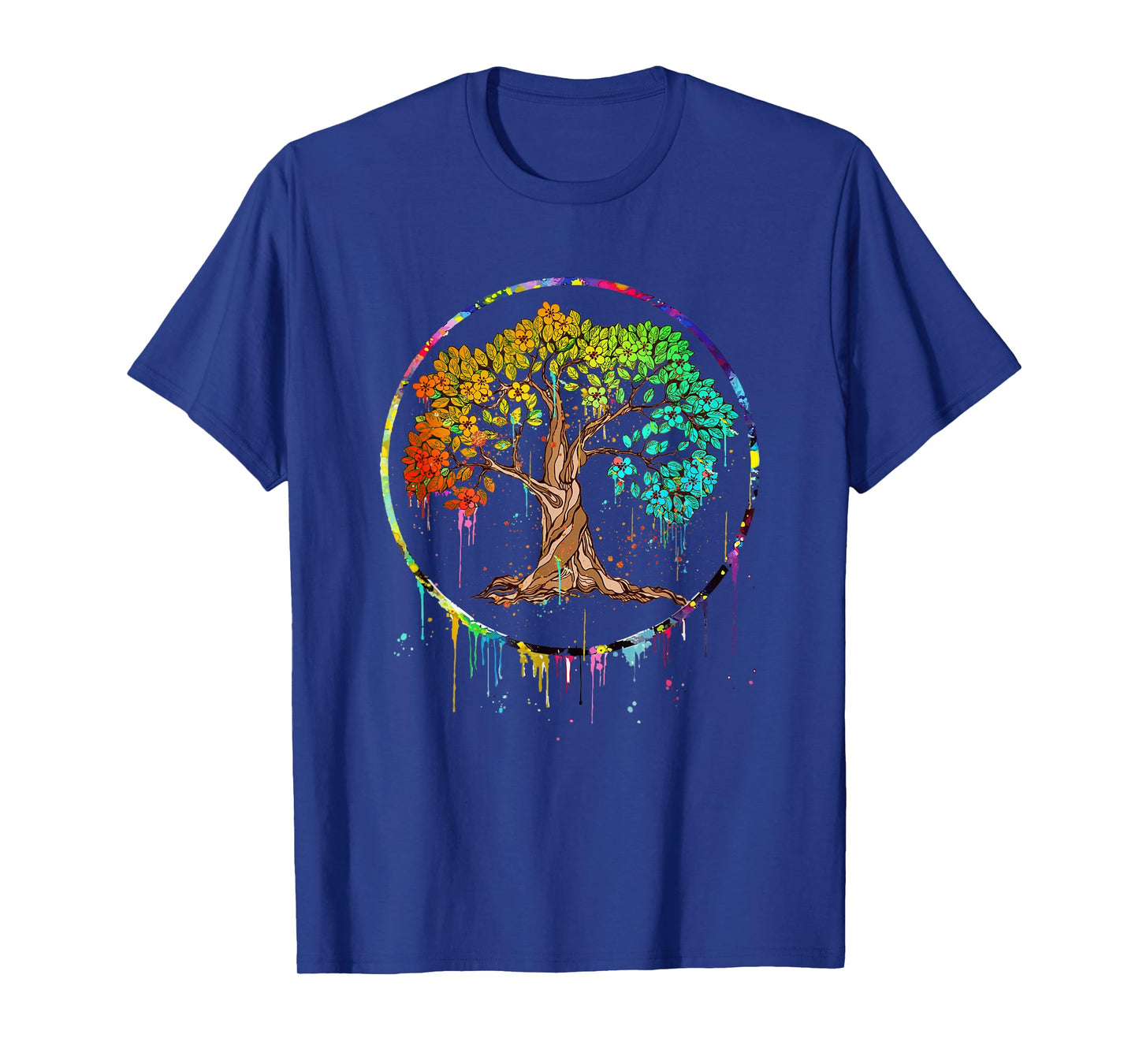Colorful Tree Life is Really Good Tree Art Watercolor Circle T-Shirt
