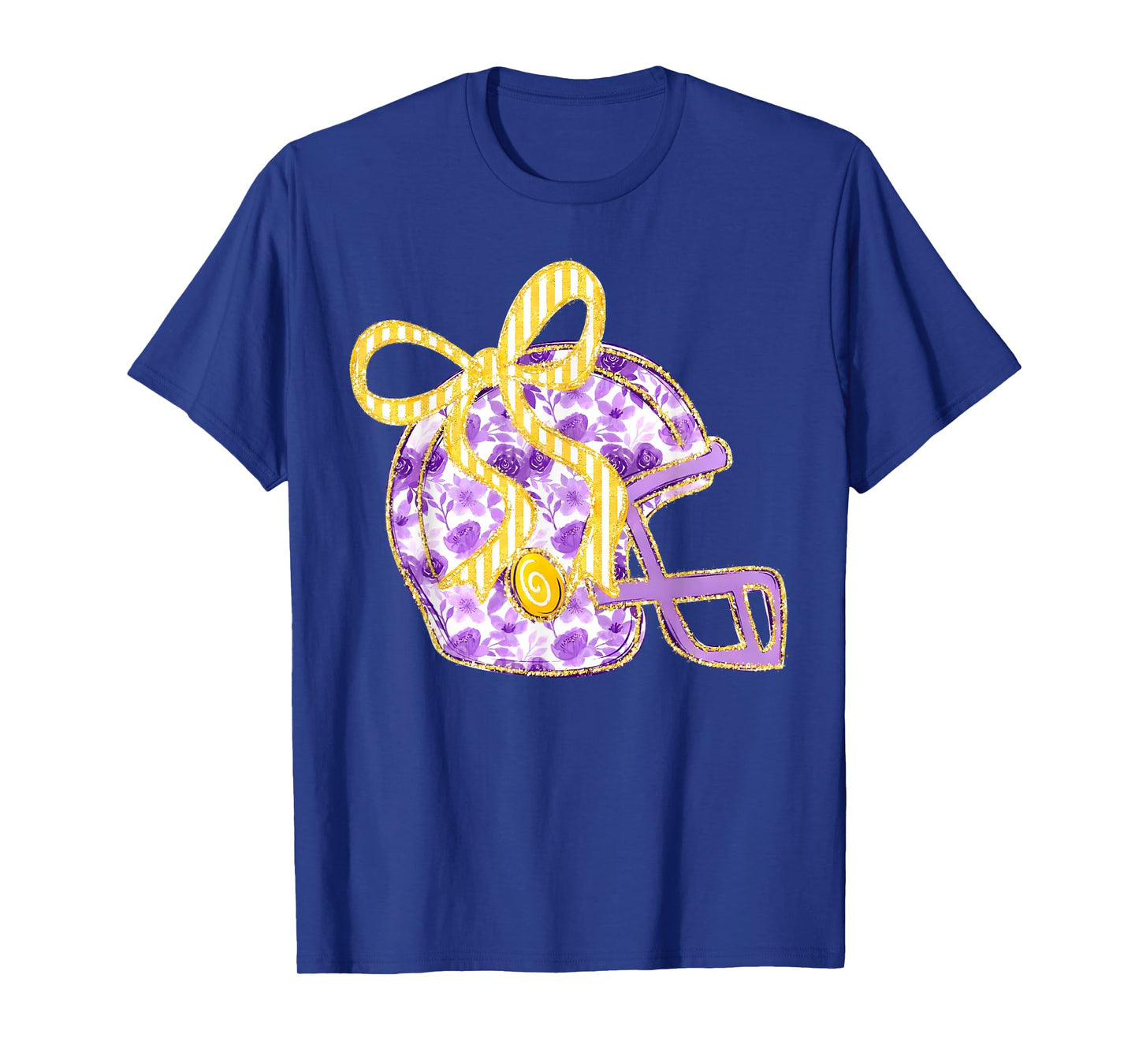 Purple Gold Bow Football Helmet Game Day Touchdown Season T-Shirt