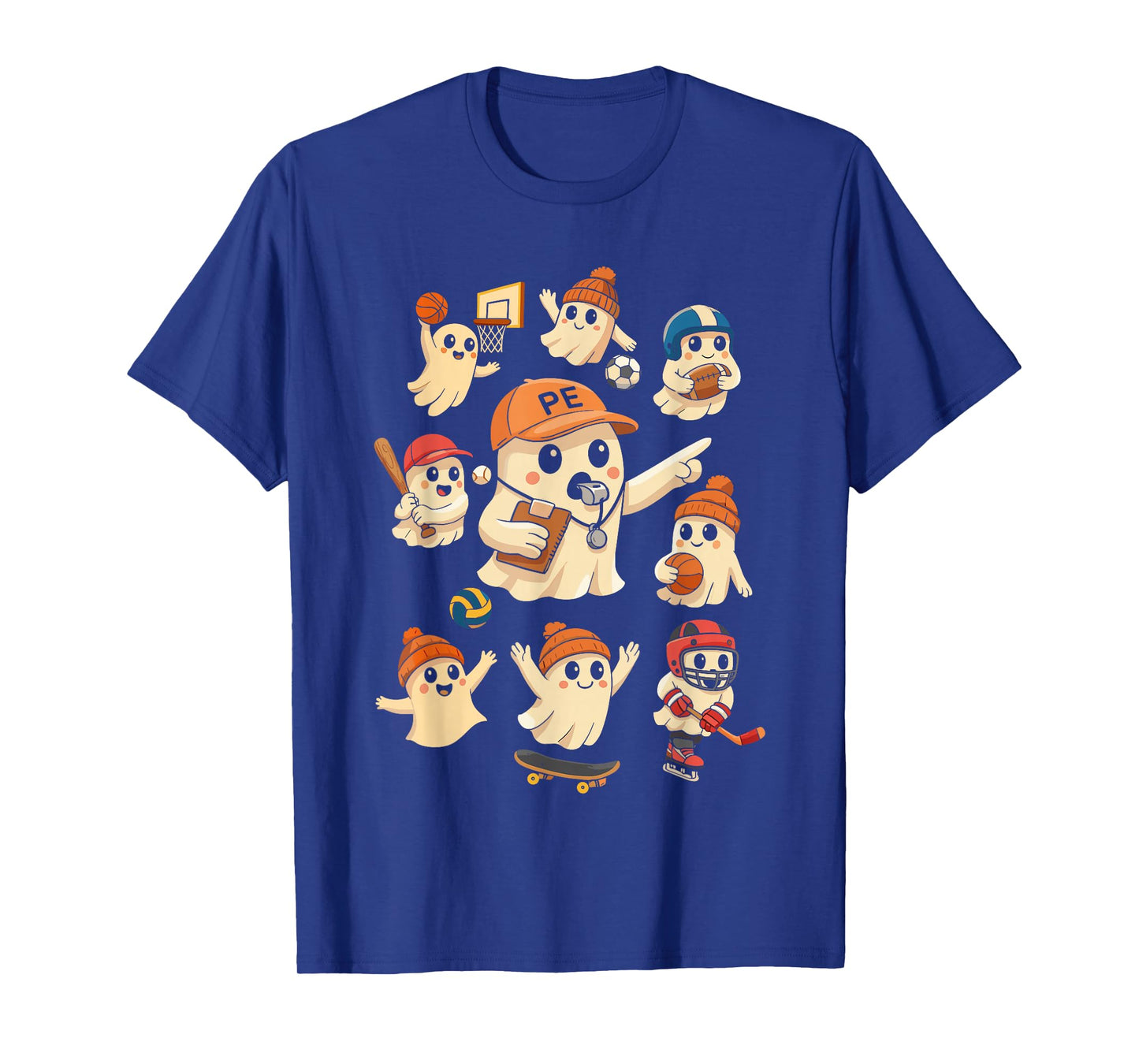 Halloween PE Teacher Ghost Playing Sports Physical Education T-Shirt