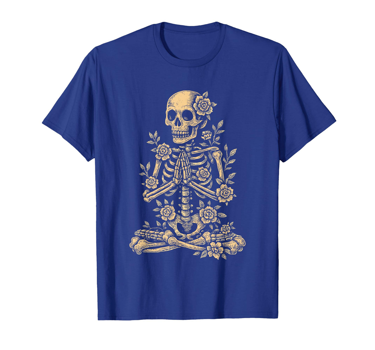 Halloween Yoga Skeleton Meditating Floral T-Shirt