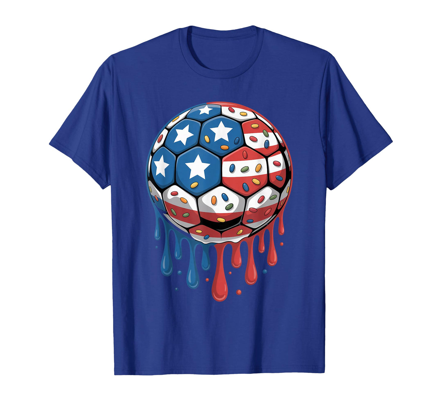 Ice Cream Drip Men Women Game American USA Flag Soccer Drip T-Shirt