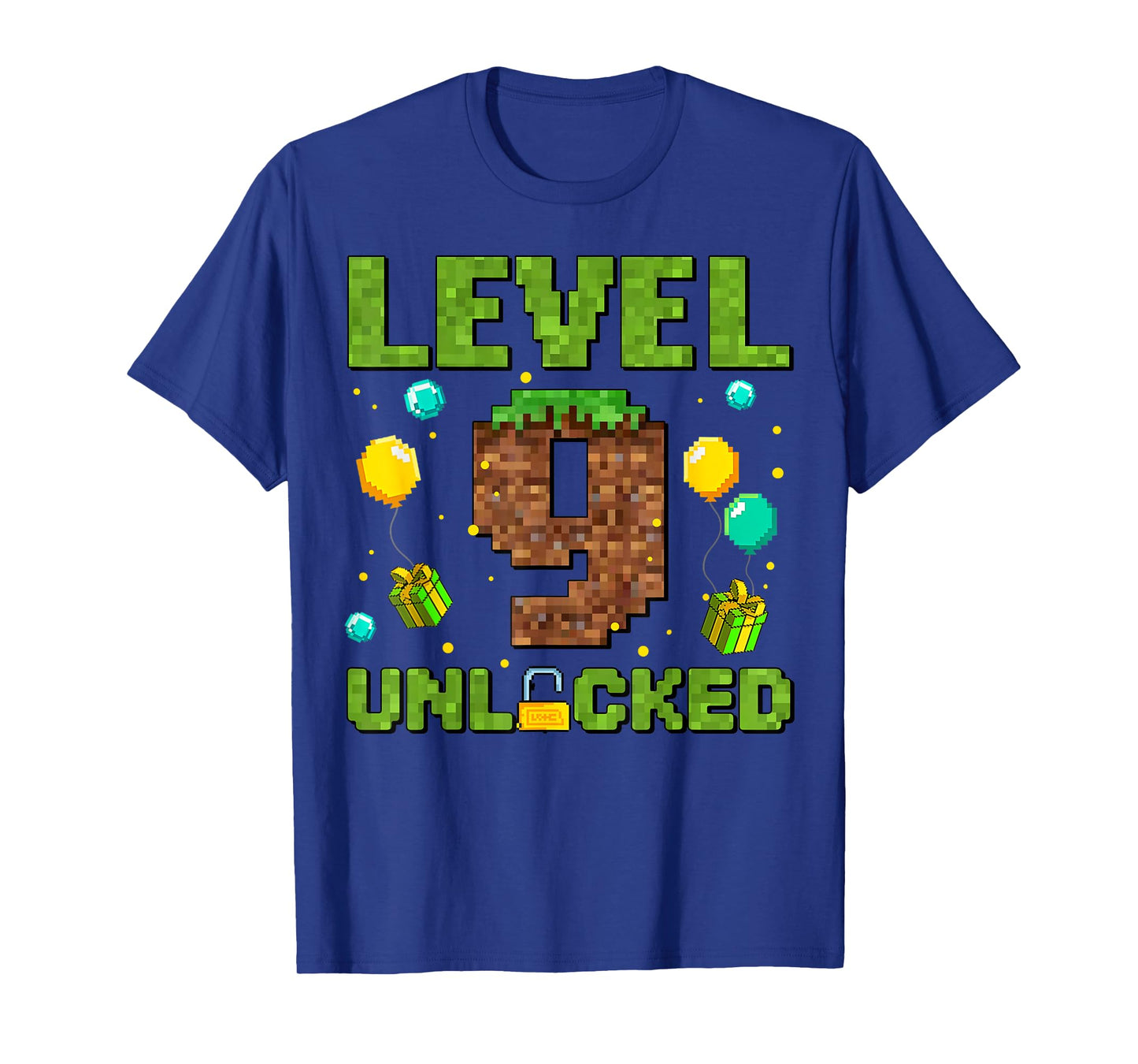 Funny 9th Birthday Boy Gamer Level 9 Unlocked Pixel Game T-Shirt