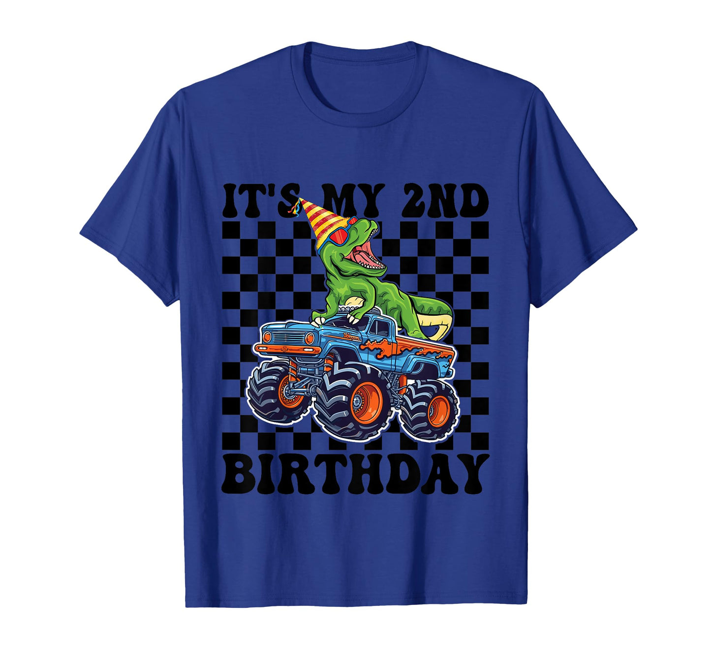 Kids 2nd Birthday Monster Truck Dinosaur Birthday Boys 2 Year Old T-Shirt