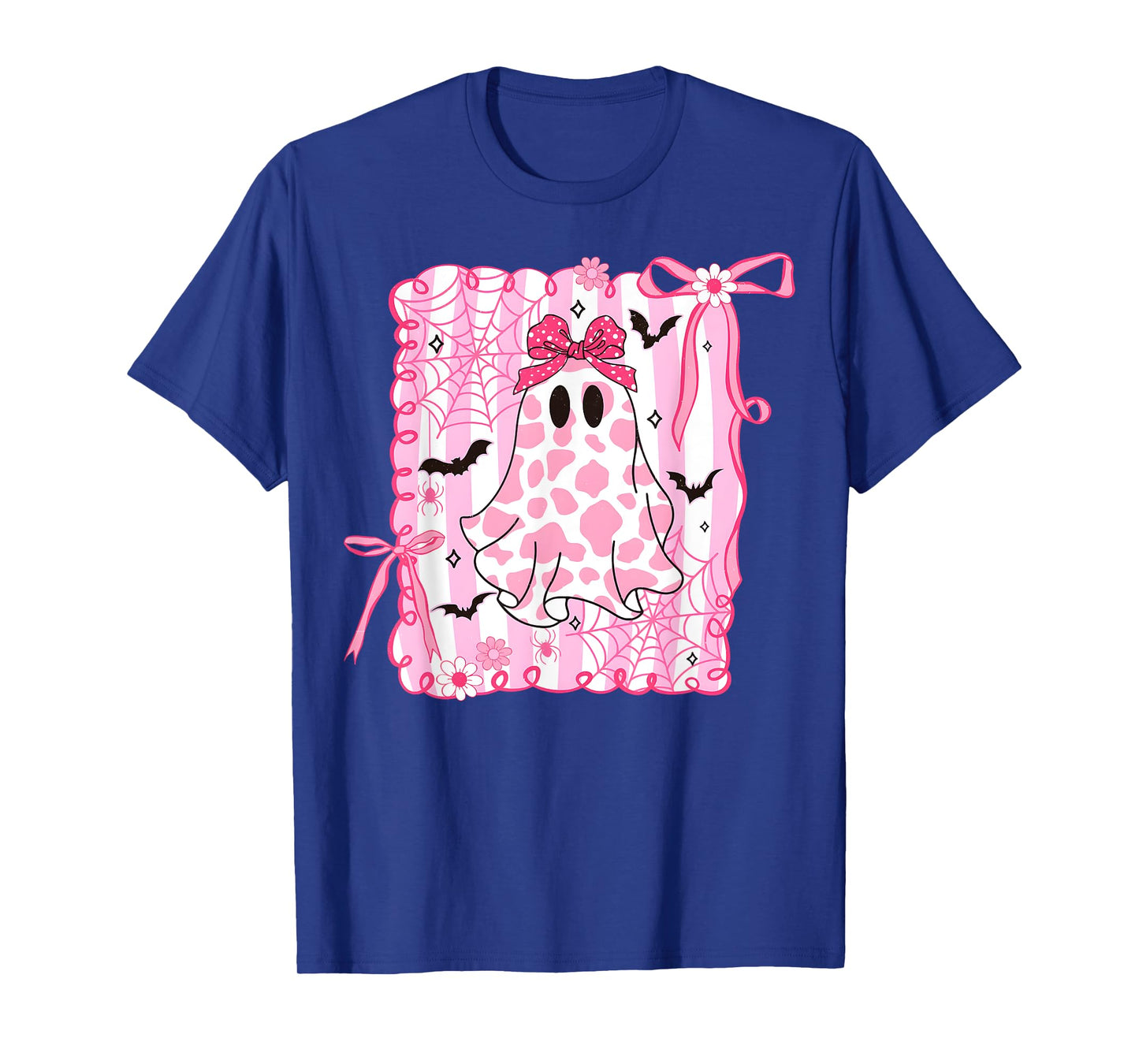 Cute Ghost Coquette Pink Bow Cow Print Halloween Spooky T-Shirt