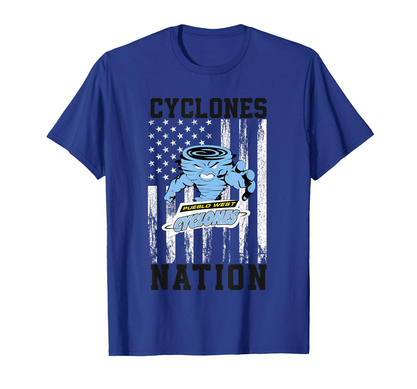 Pueblo West Cyclones Official High School Gear Unisex-Adults Pueblo West Cyclones Logo Nation HS T-Shirt Black Small Modern Casual Cartoon Crew Neck Short Sleeve T-Shirt
