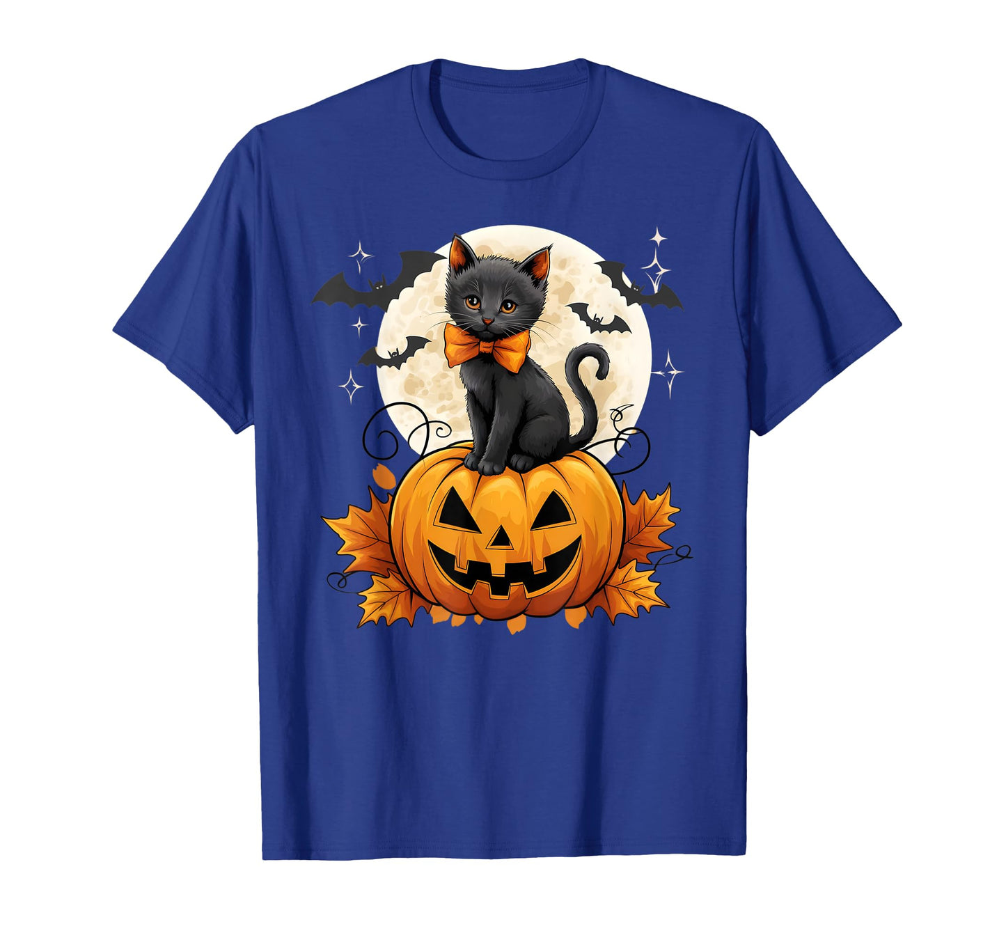 Retro Black Cat Halloween Pumpkin Costume Women Kids Girls T-Shirt
