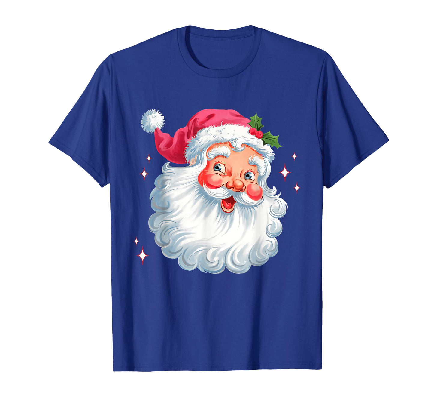 Vintage Pink Santa Christmas Santa Claus Face Xmas Women Kid T-Shirt