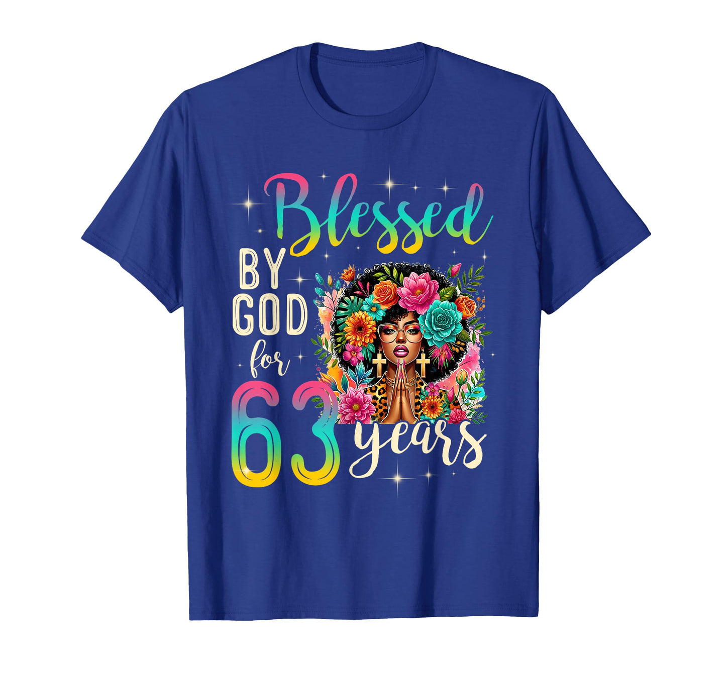 Black Girl Blessed by God for 63 Years Christian Birthday T-Shirt