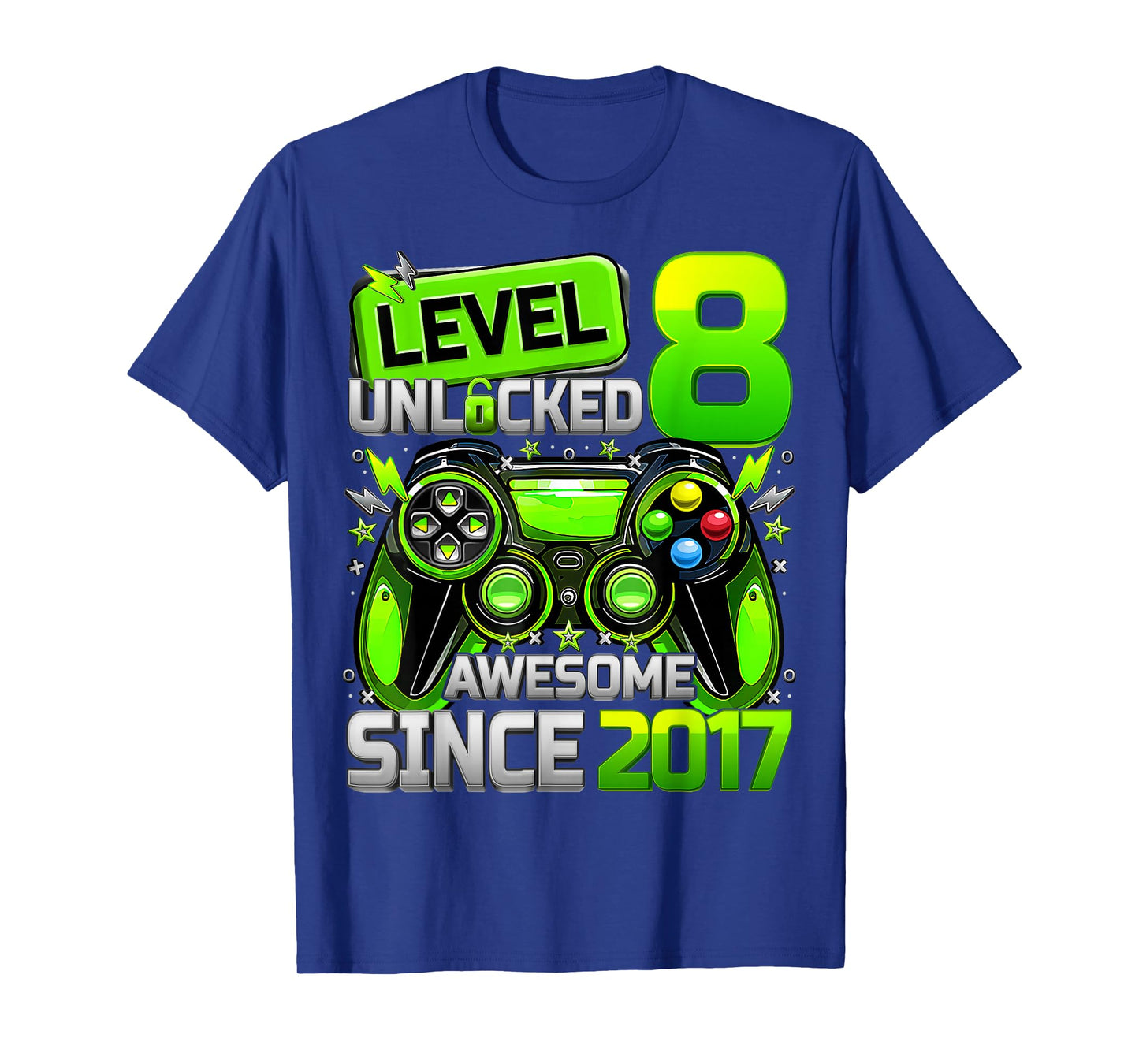 Level 8 Unlocked Awesome Since 2017 8th Birthday Gaming Kids T-Shirt