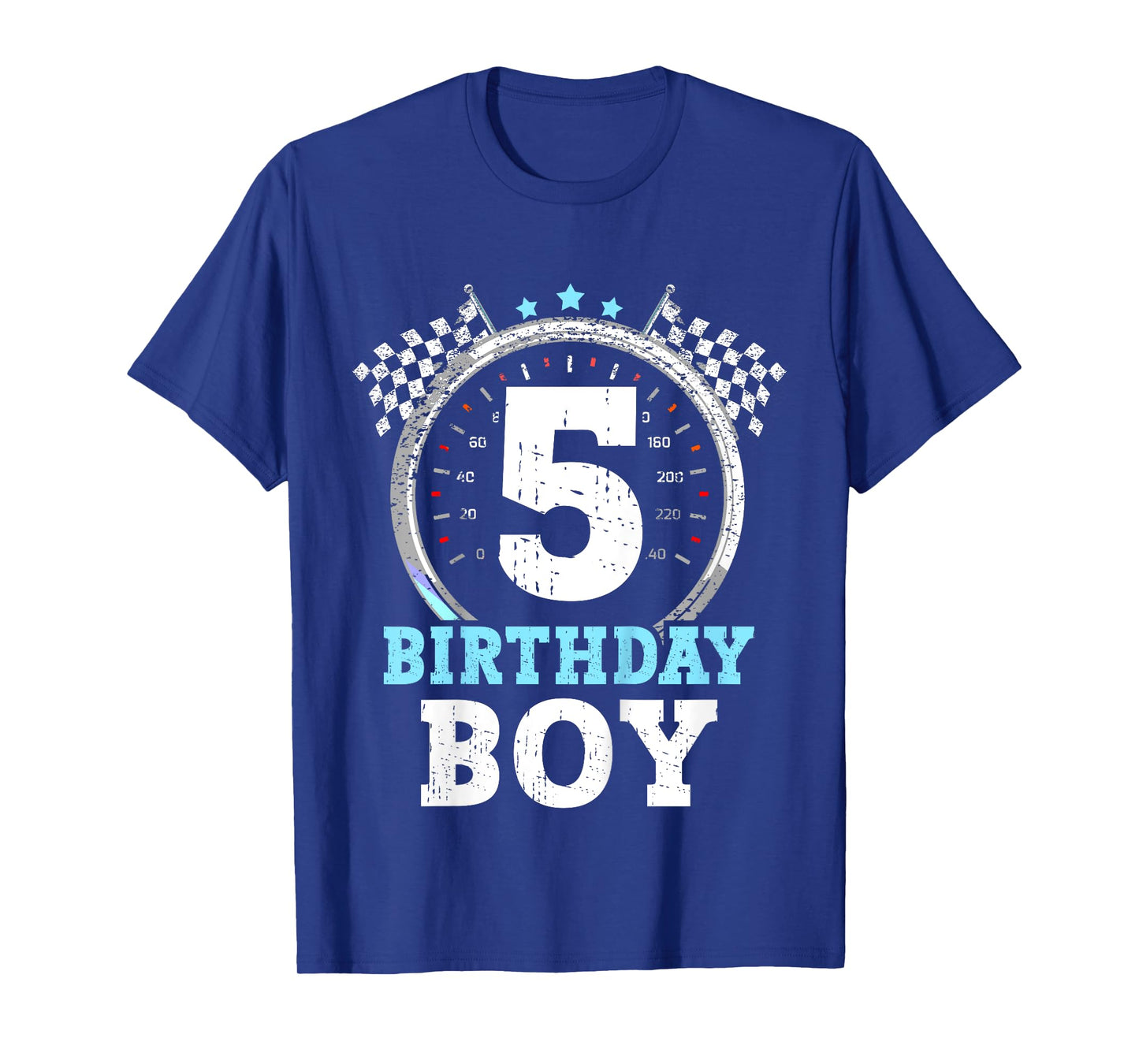 Kids 5th Birthday Boy 5 Race Car Fifth Birthday Racing Car Flag T-Shirt