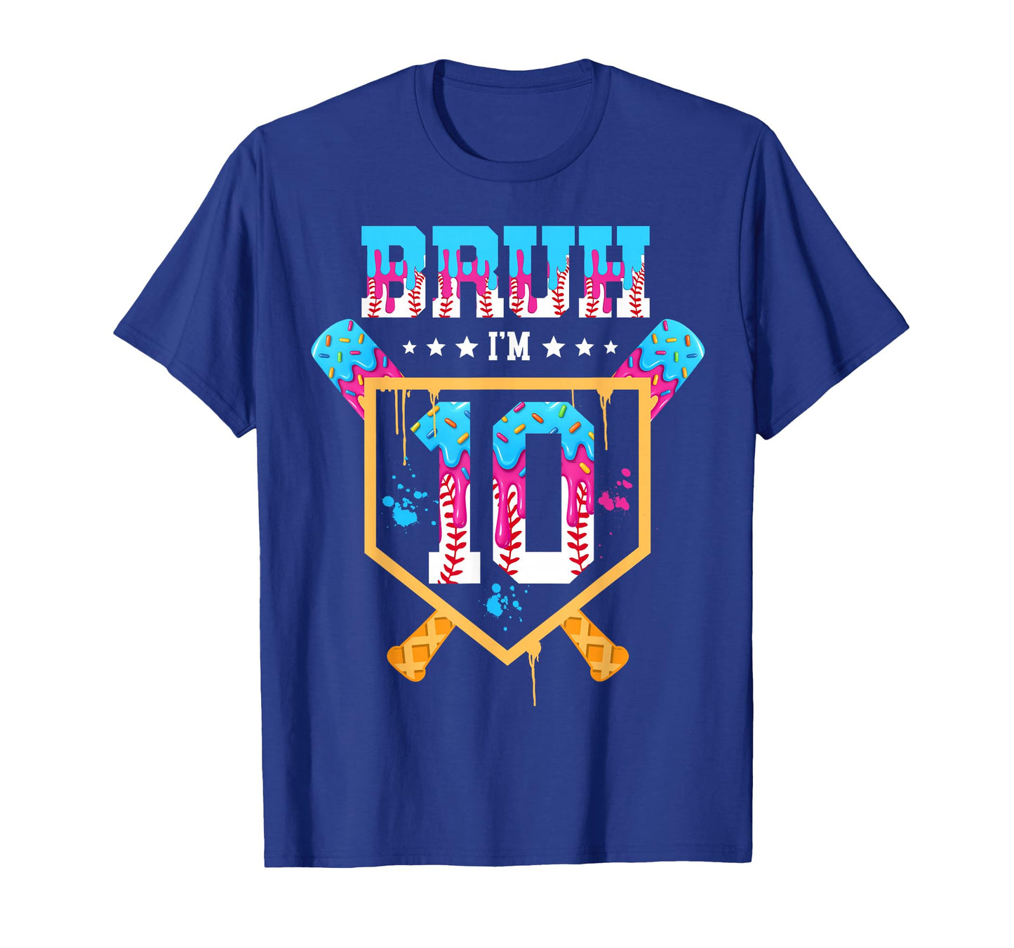 Baseball 10 Year Old Ice Cream Drip 10th Birthday Boys T-Shirt