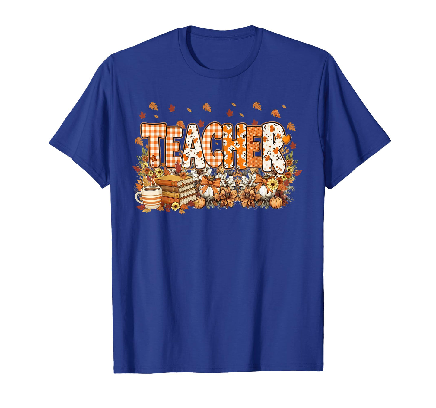 Autumn Pumpkin Thanksgiving Coffee Floral Teacher Fall T-Shirt