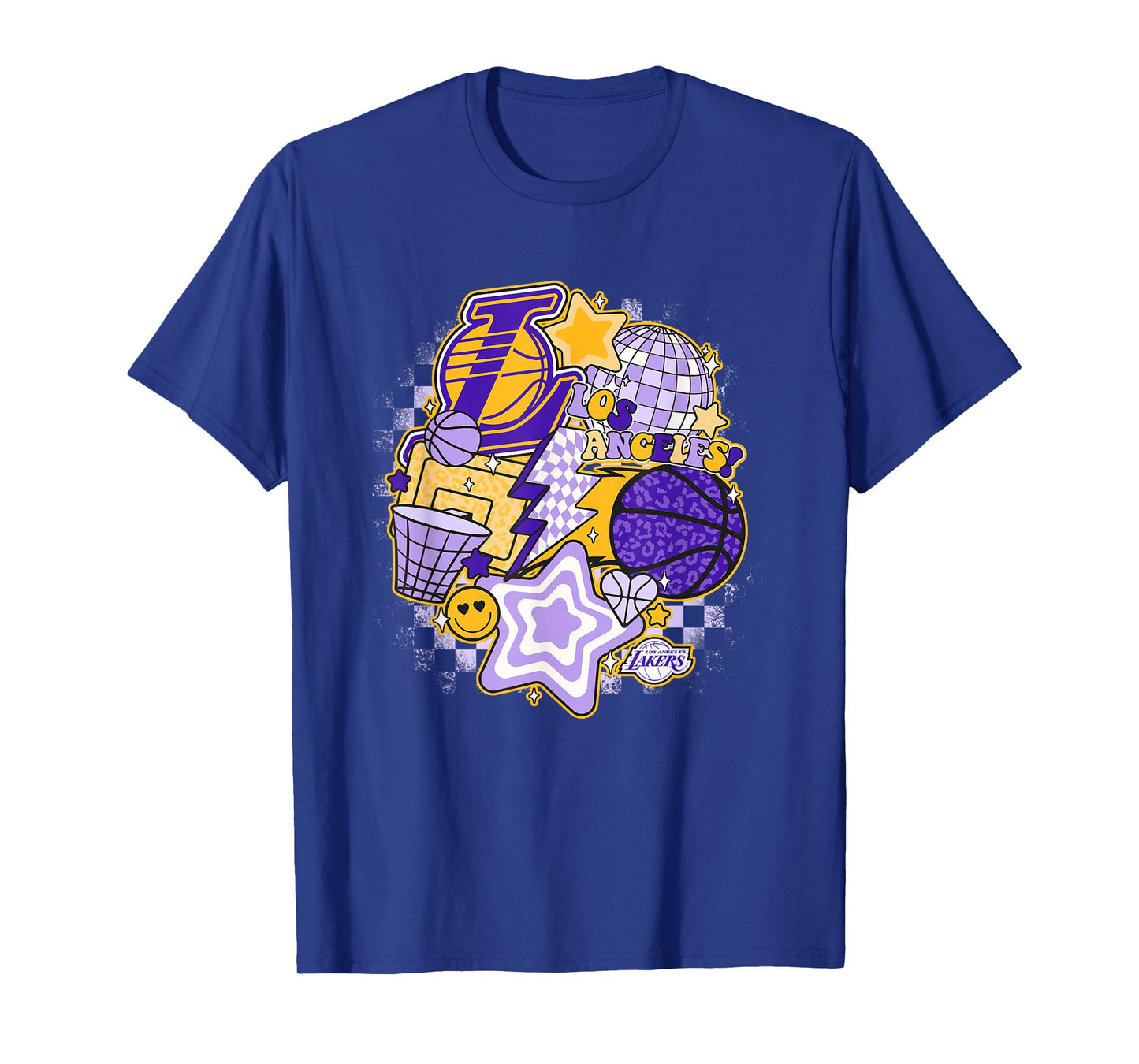 NBA Los Angeles Lakers Psychedelic Basketball Collage T-Shirt, Small, White