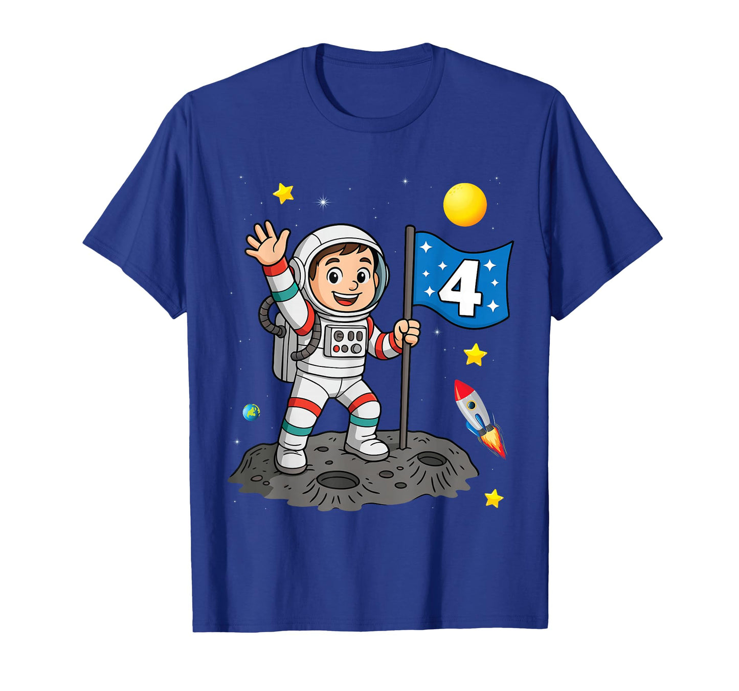 Four 4yr 4th Boys Girls Astronaut Space Birthday 4 Years Old T-Shirt