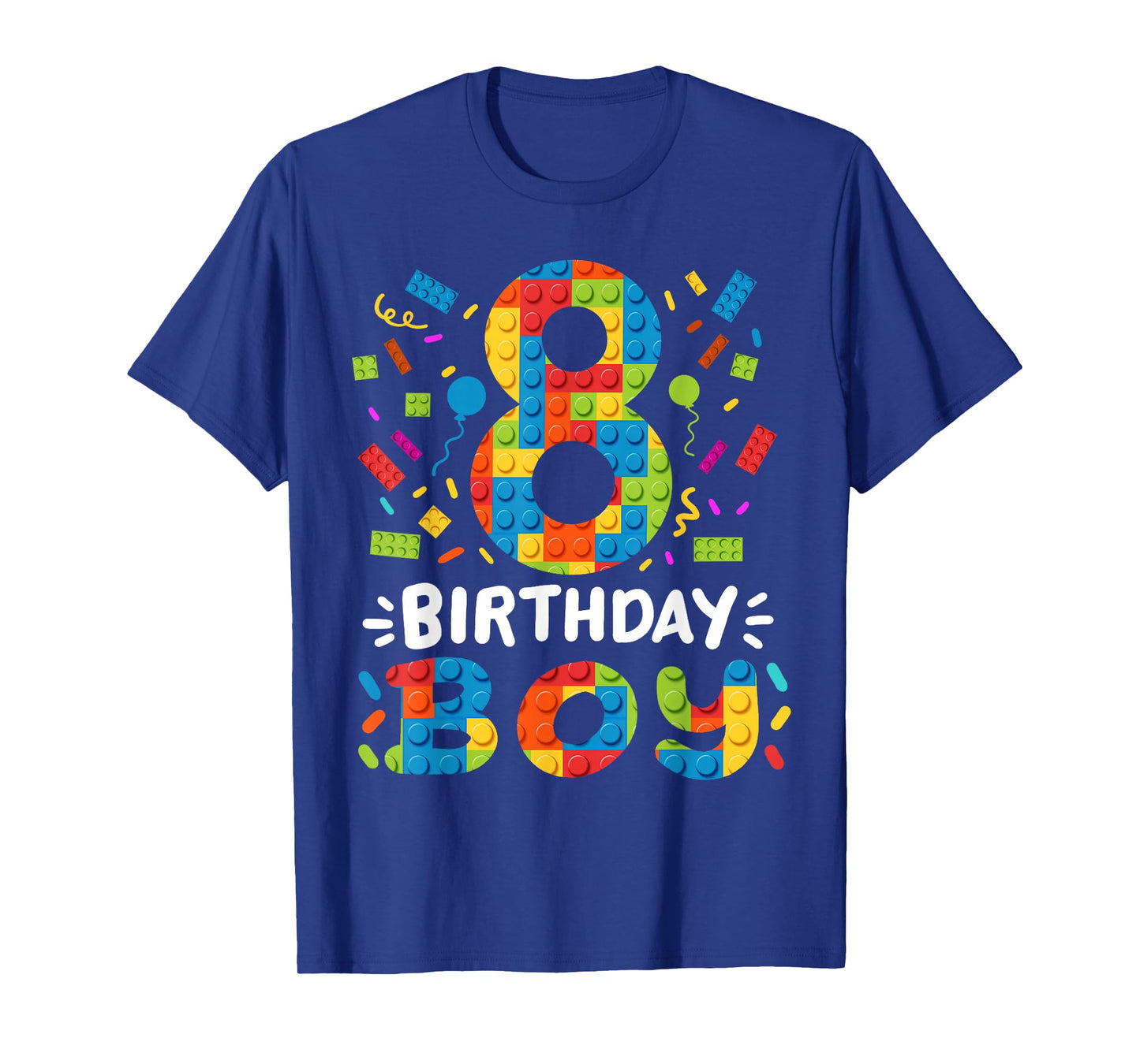 Kids 8 Years Old Building Blocks Builder 8th Birthday Boys T-Shirt