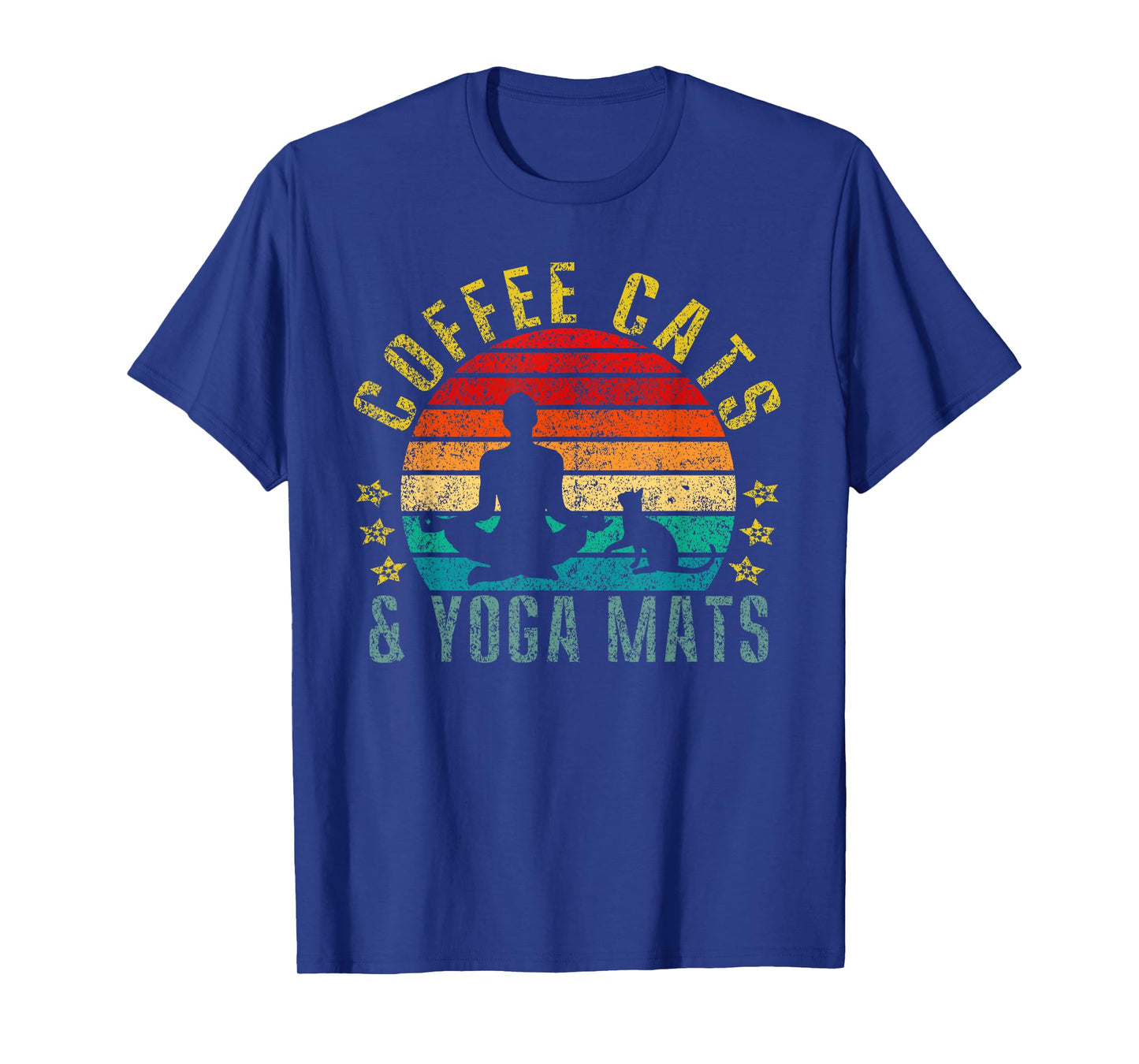 Coffee, Cats & Yoga Mats Funny Retro T-Shirt