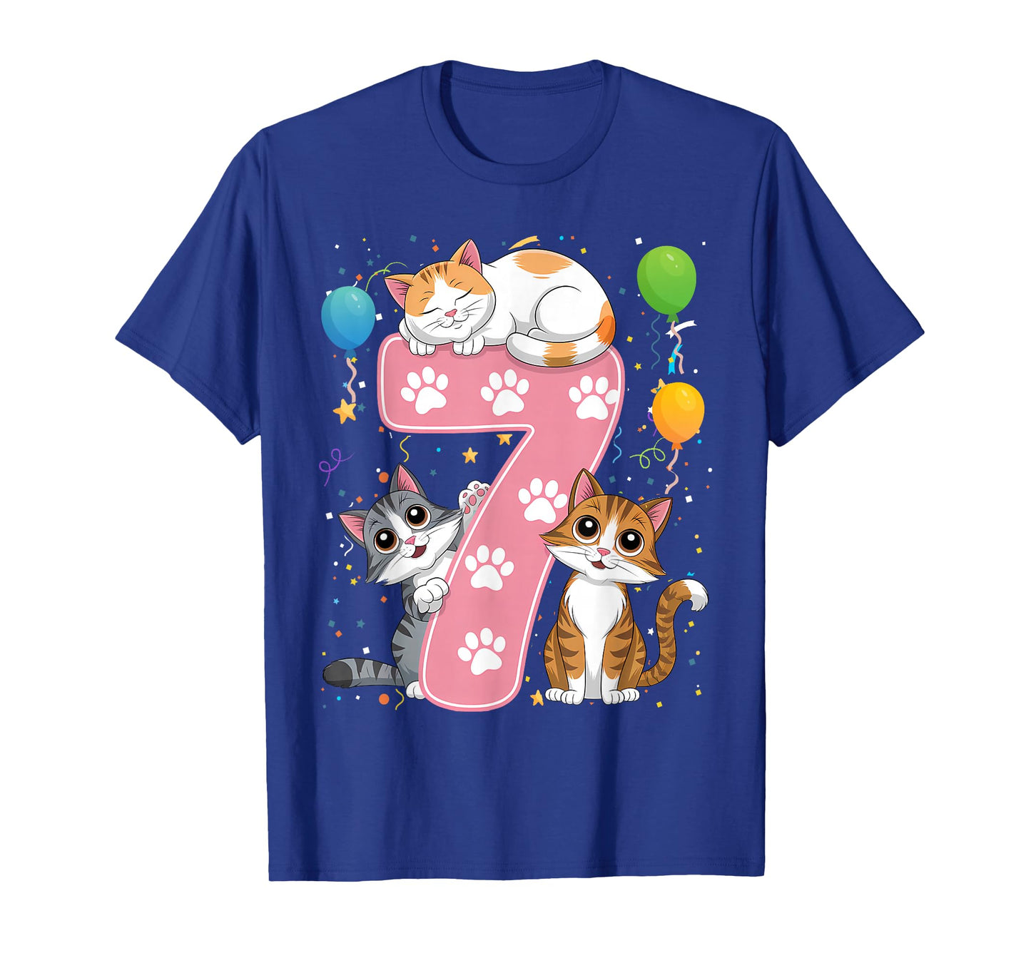 Kids 7th Birthday Girl Cats Outfit 7 Years Old T-Shirt