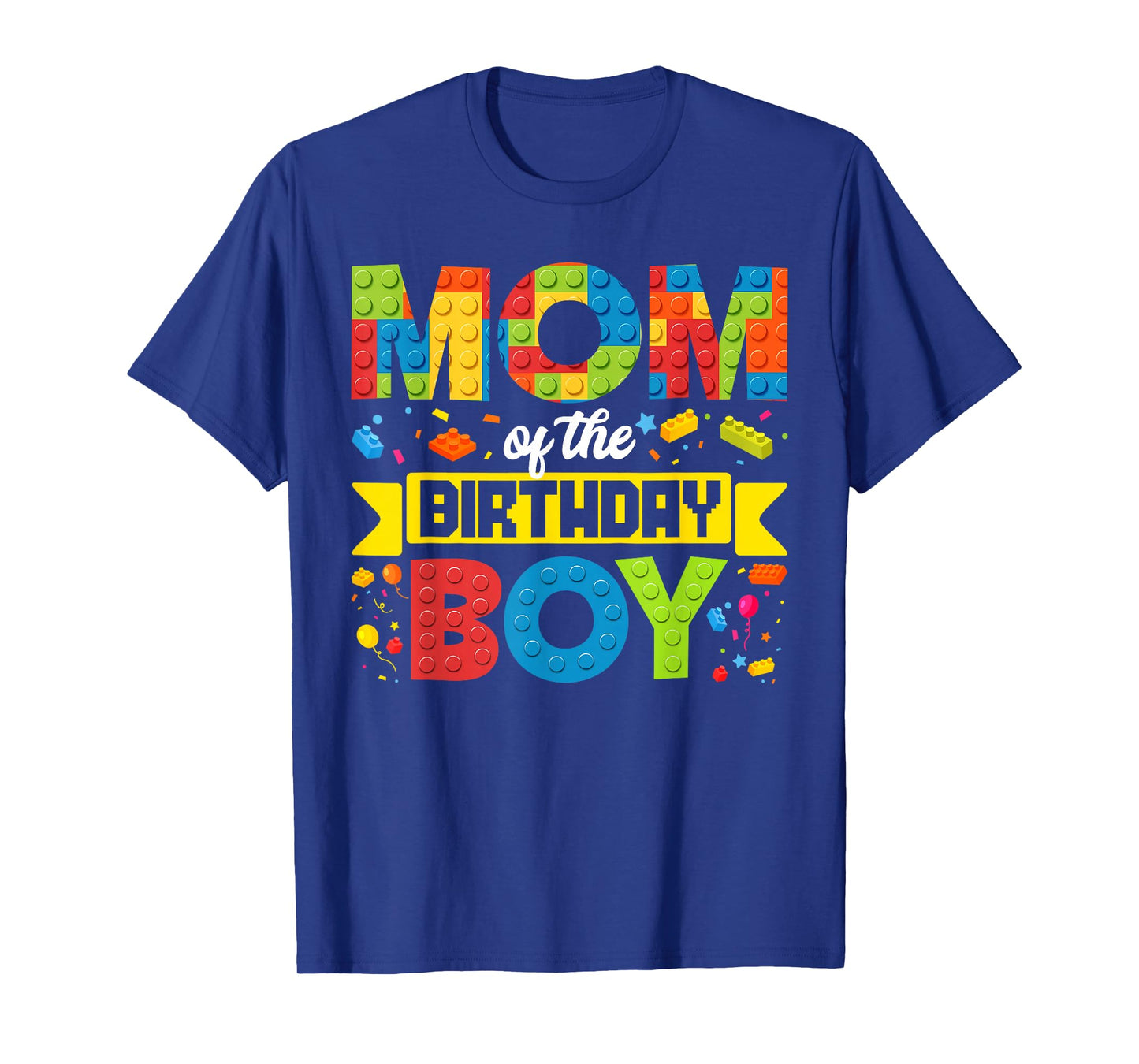 Mom Of The Birthday Boy Master Builder Kids Building Blocks T-Shirt