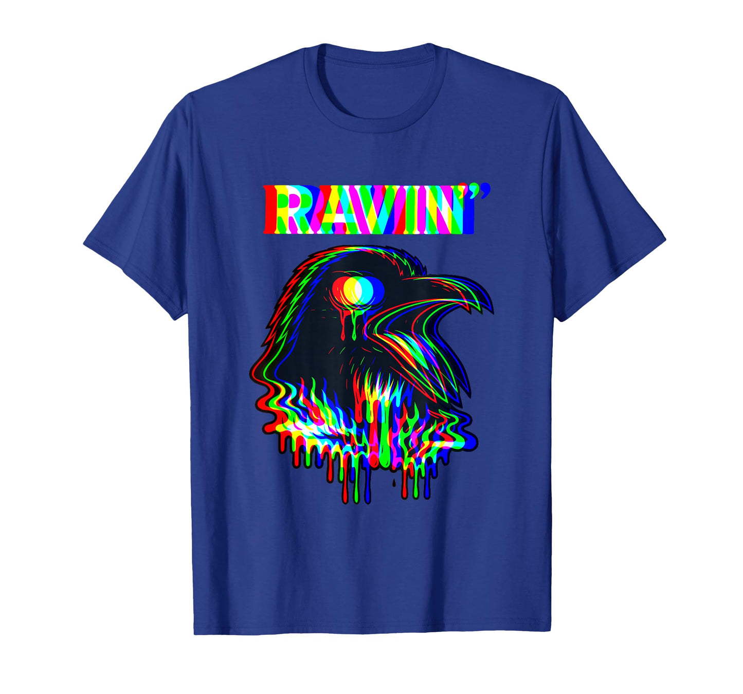 Ravin Raven Psychedelic Rave Party Trippy techno Funny T-Shirt