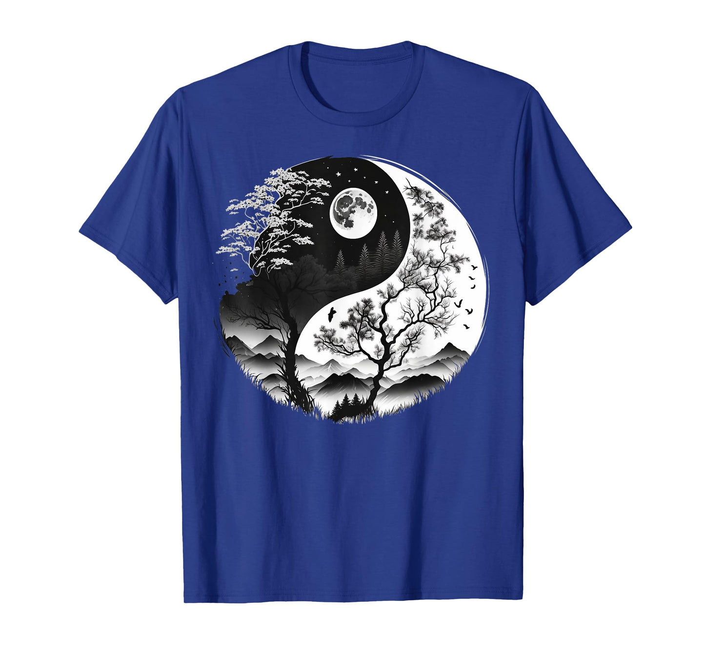 Black and White Yin Yang Symbol on Nature Taijitu Yin Yang T-Shirt