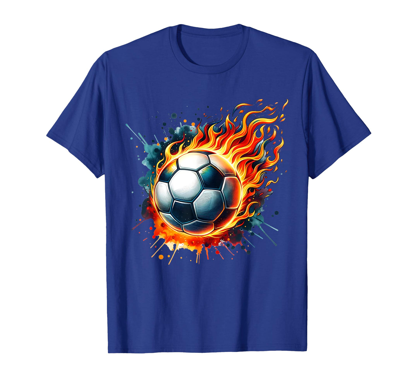 Flaming Soccer Ball on Fire Colorful Splash Sports Lover Fan T-Shirt