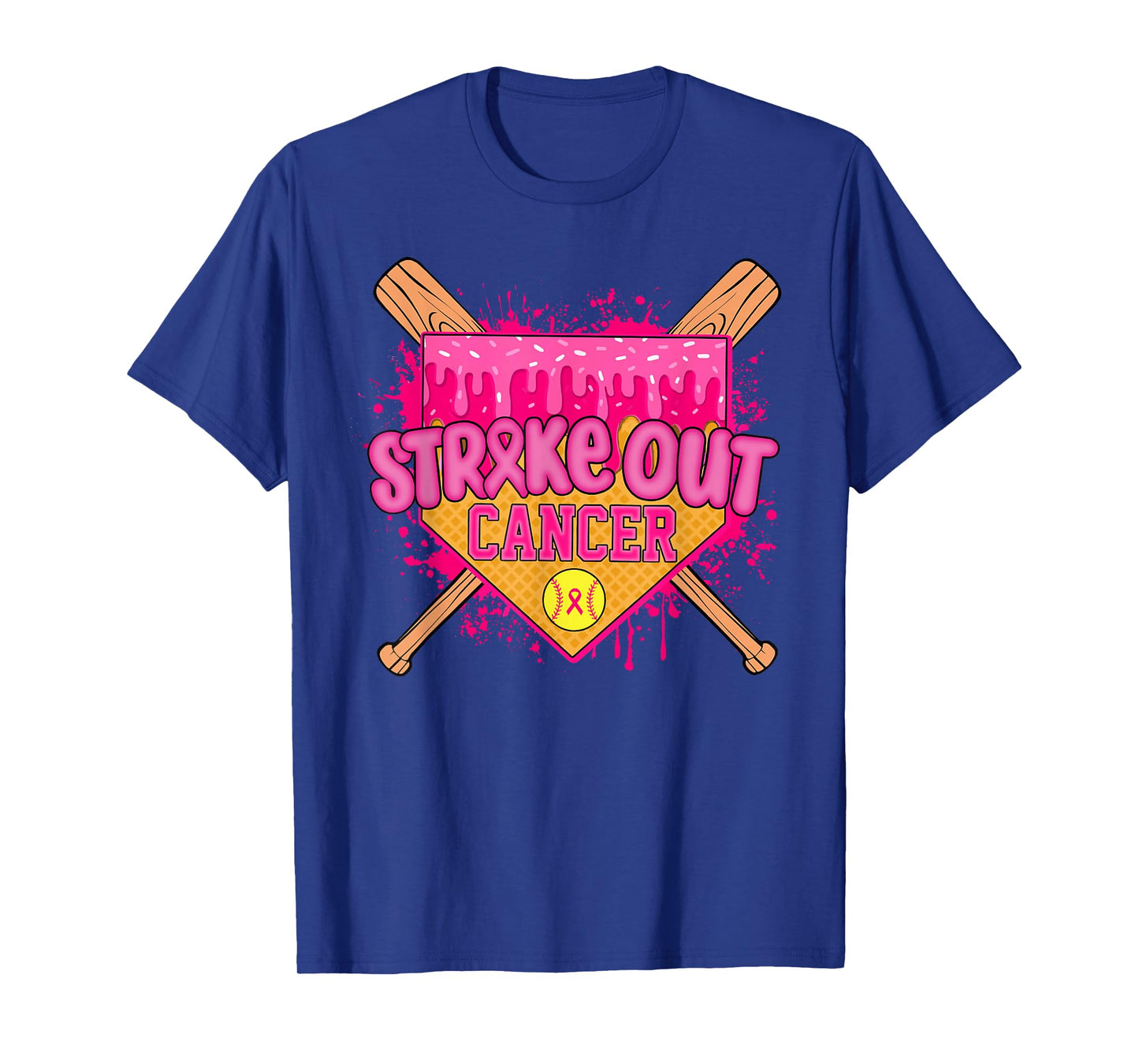 Strike Out Breast Cancer Warrior Softball Drip Home Plate T-Shirt