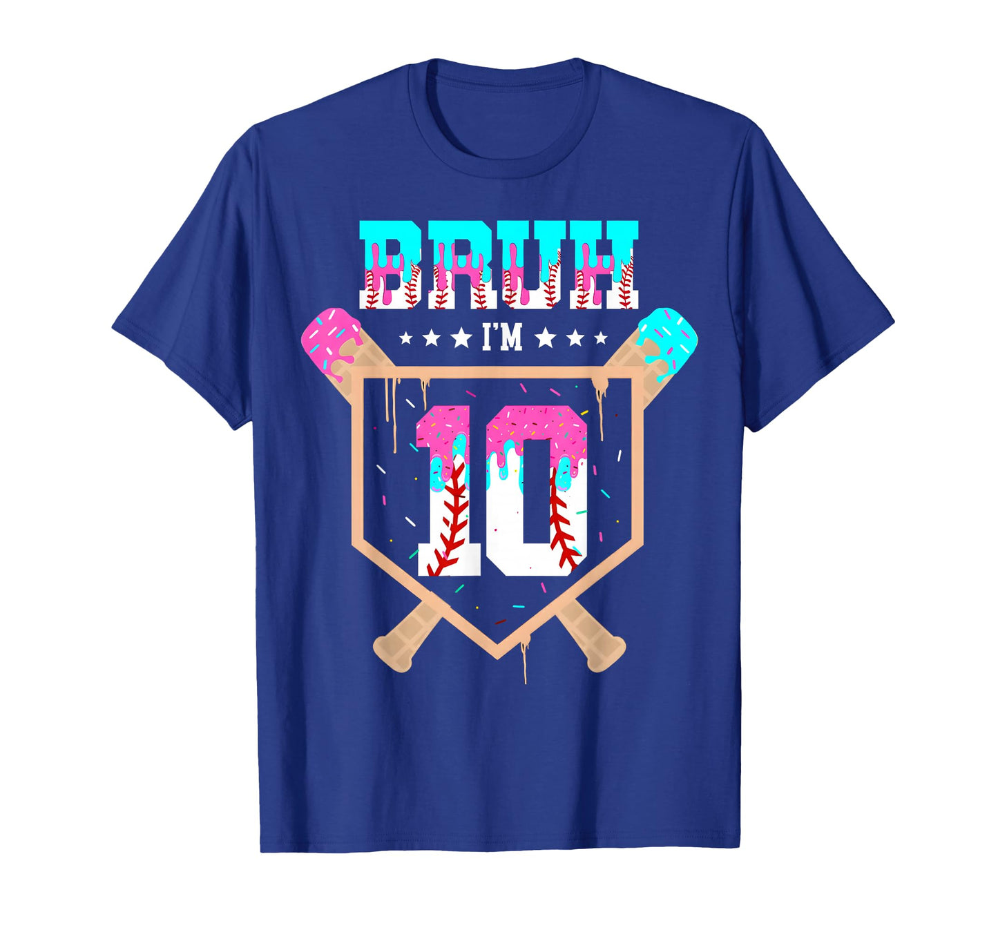 Baseball 10 Year Old Ice Cream Drip 10th Birthday Boy Player T-Shirt